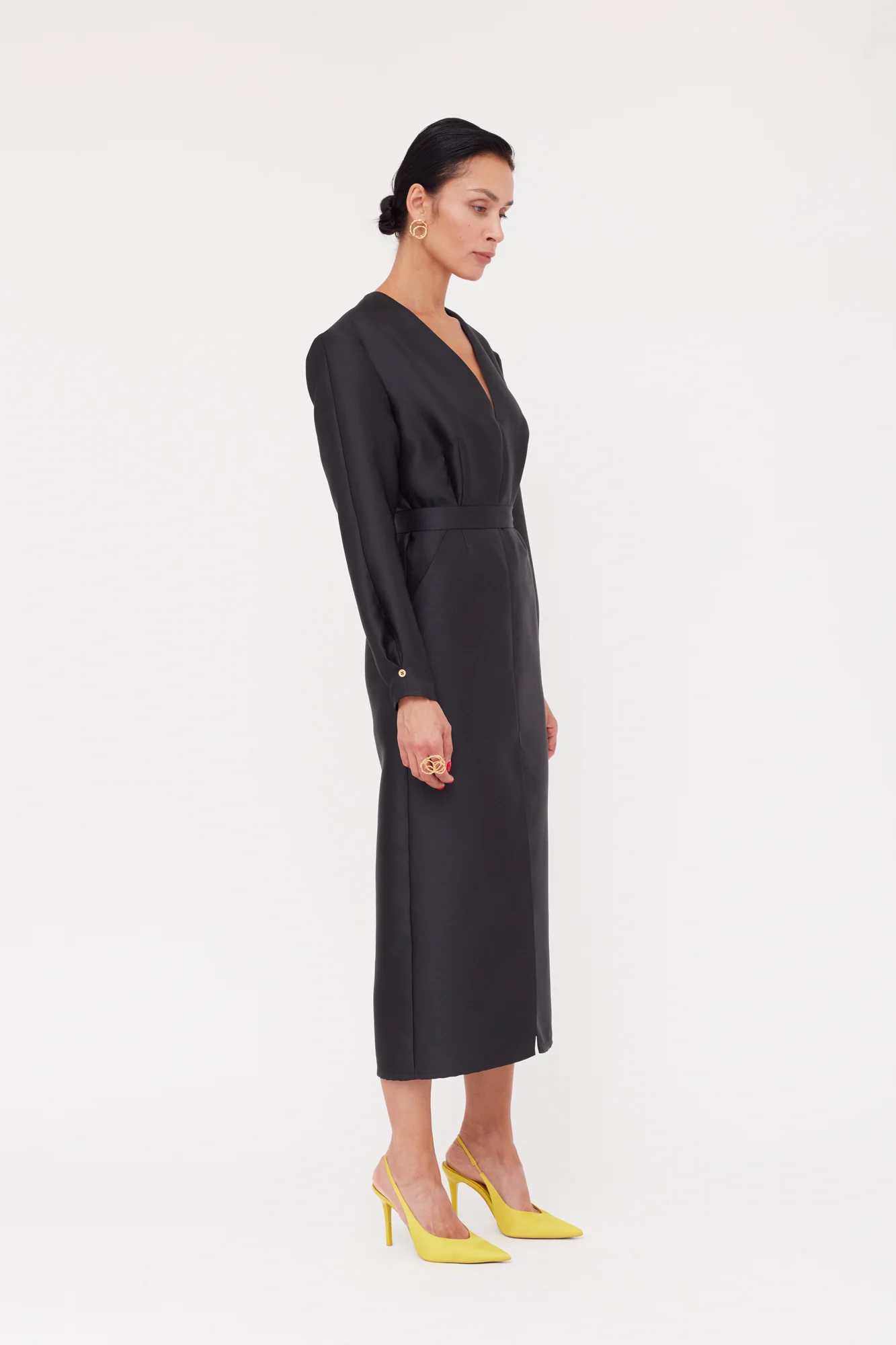 DEMA Black Shoulder Pad Midi Dress - Image 3