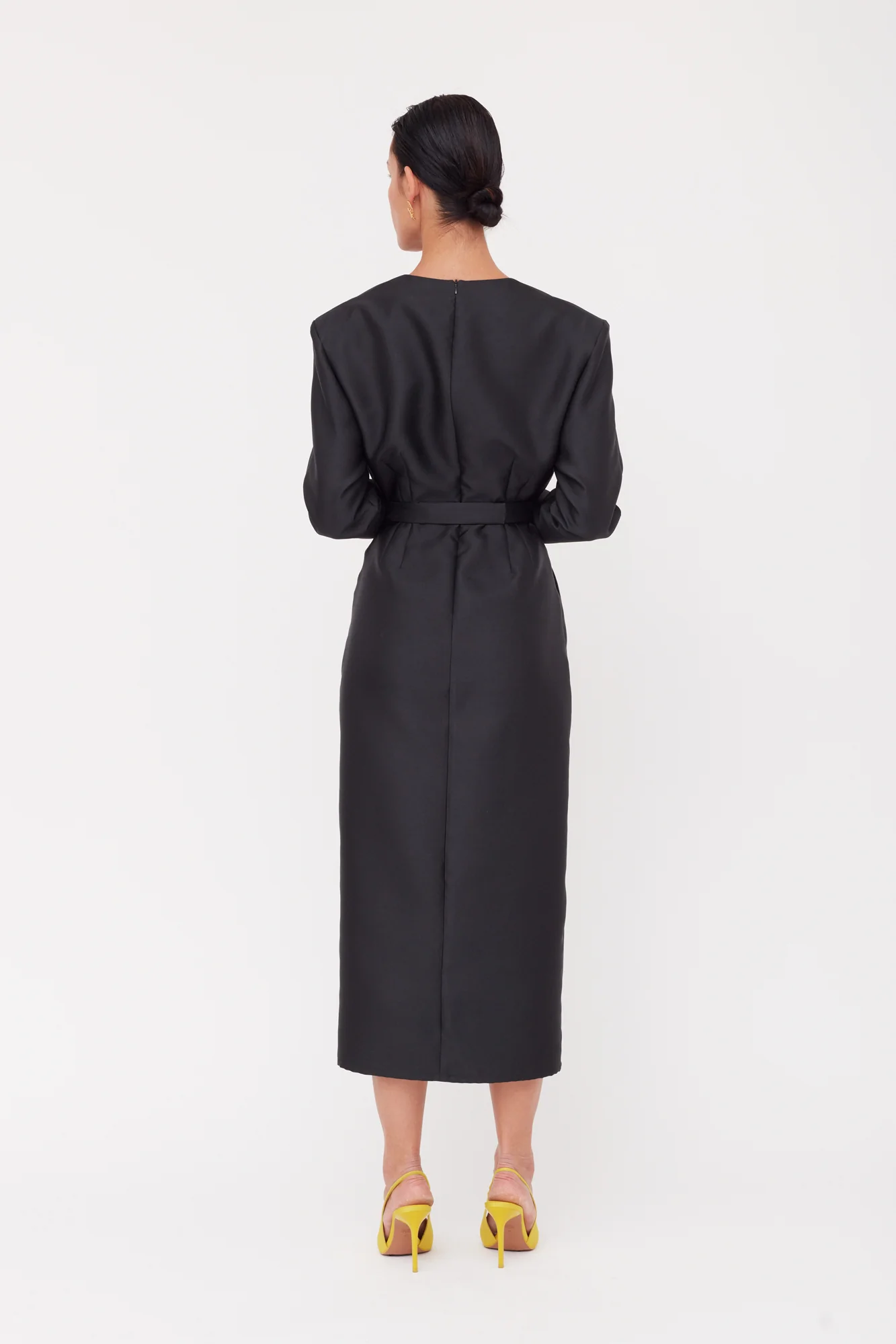 DEMA Black Shoulder Pad Midi Dress - Image 4
