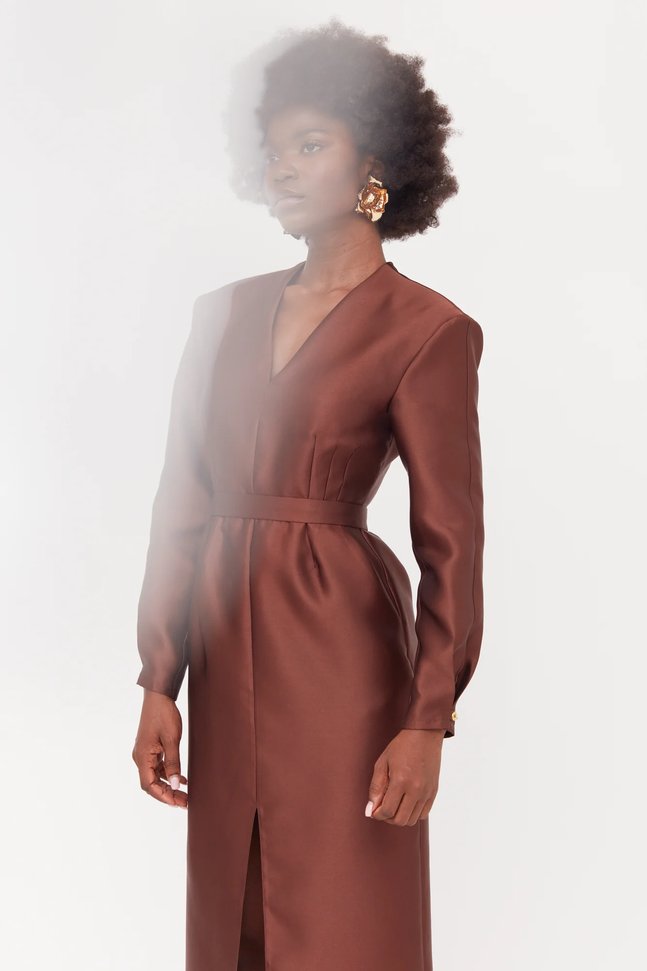 DEMA Brown Shoulder Pad Midi Smart Casual Dress - Image 10