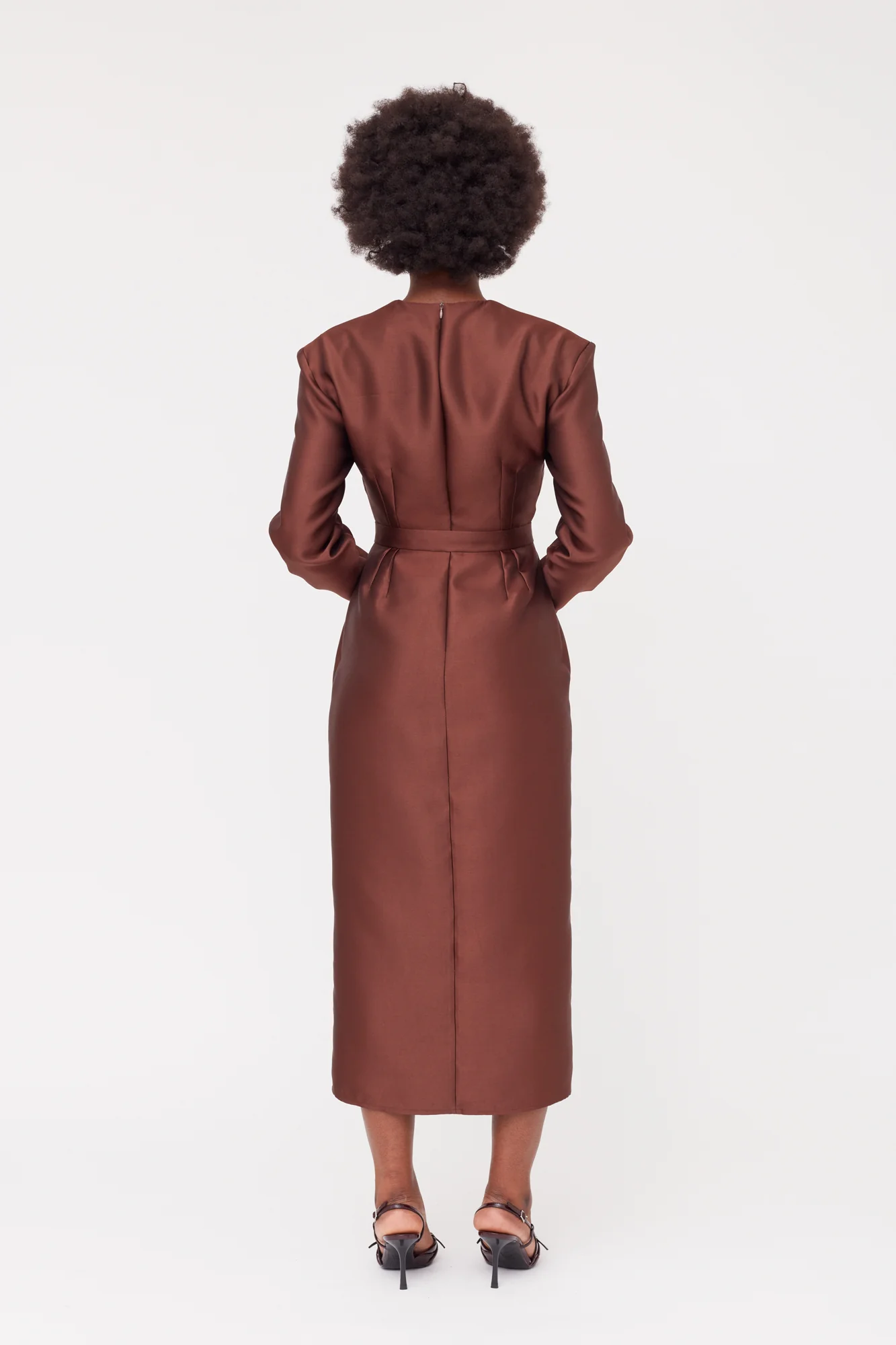 DEMA Brown Shoulder Pad Midi Smart Casual Dress - Image 12