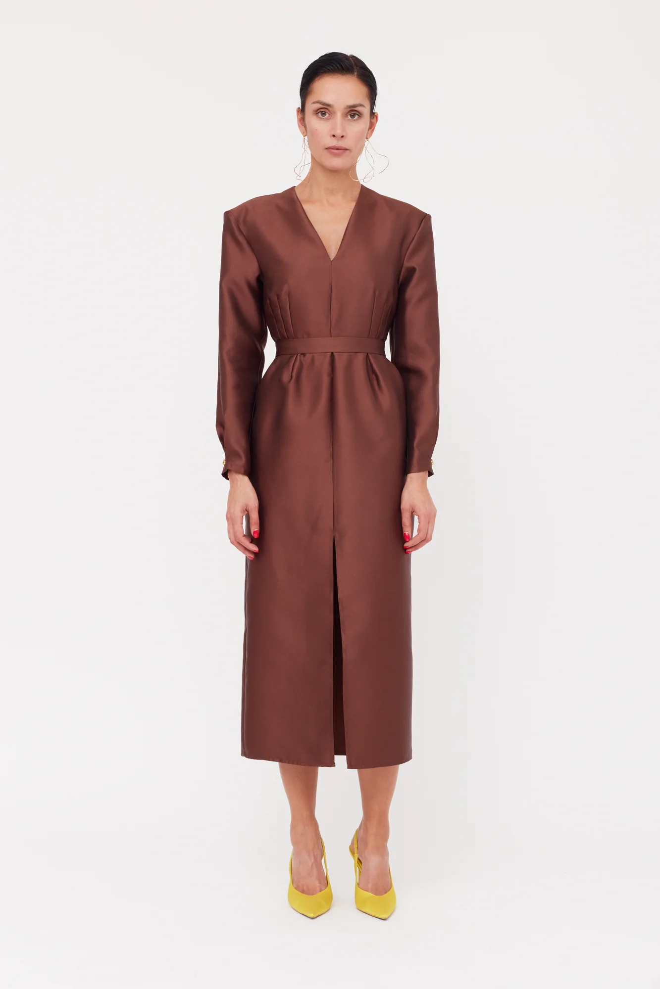 DEMA Brown Shoulder Pad Midi Smart Casual Dress - Image 3