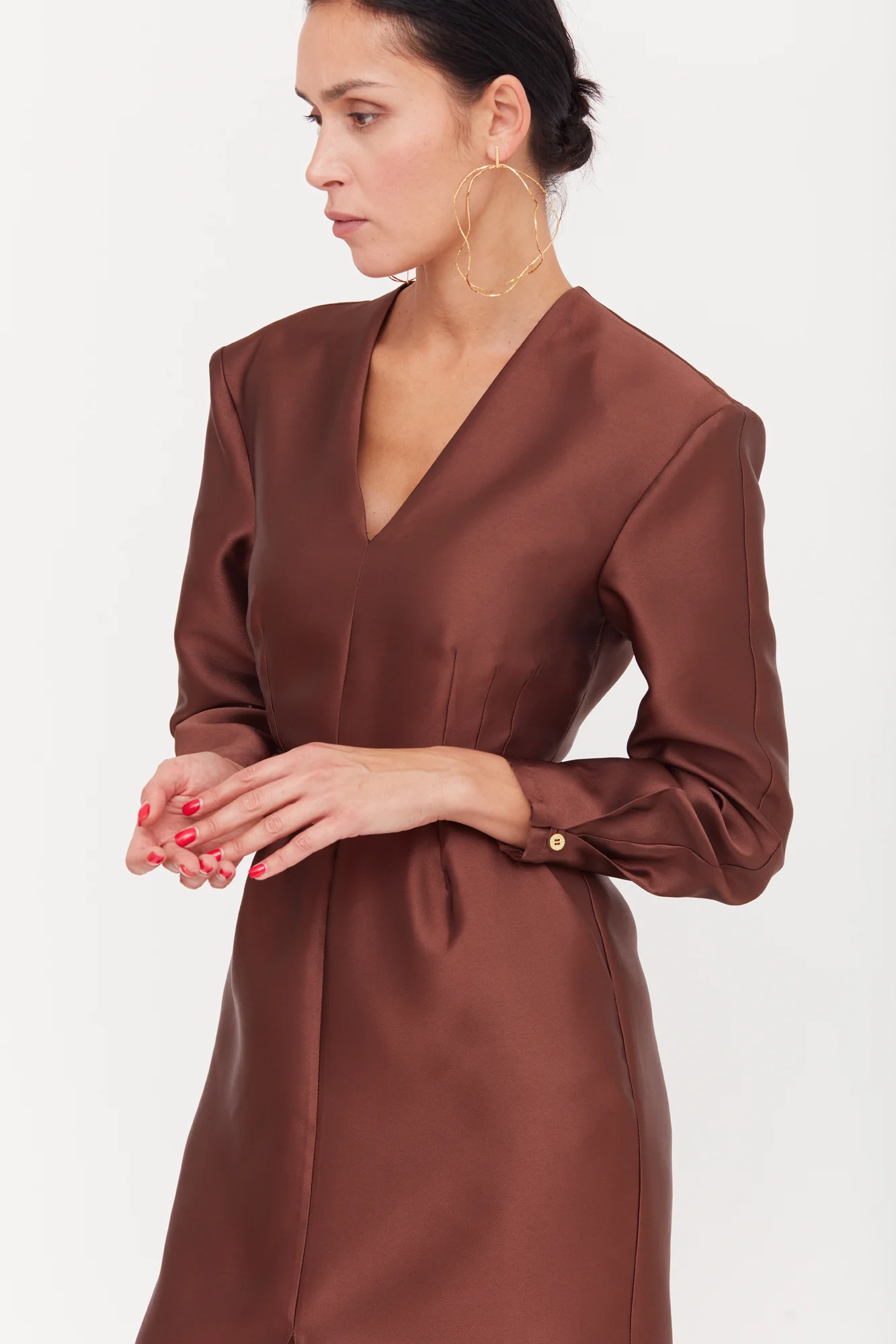 DEMA Brown Shoulder Pad Midi Smart Casual Dress - Image 4