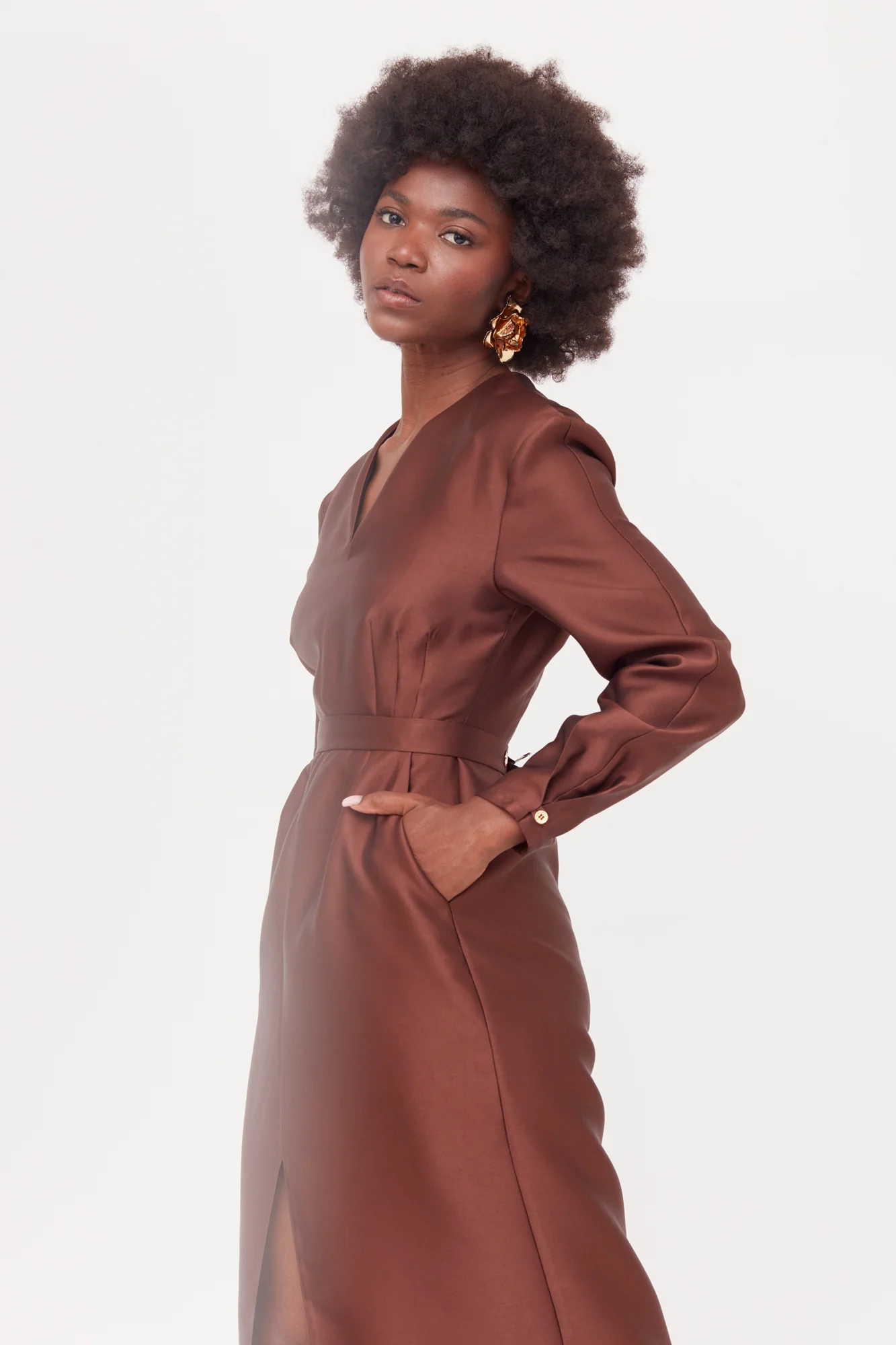 DEMA Brown Shoulder Pad Midi Smart Casual Dress - Image 5