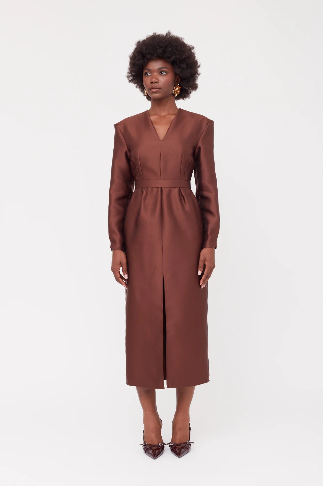 DEMA Brown Shoulder Pad Midi Smart Casual Dress - Image 6