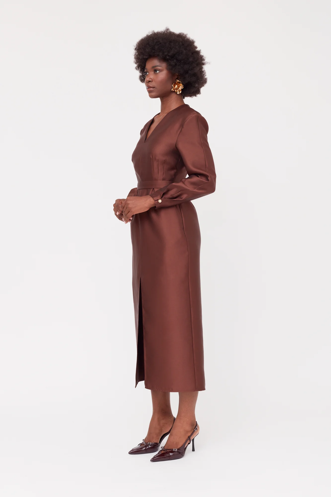 DEMA Brown Shoulder Pad Midi Smart Casual Dress - Image 7