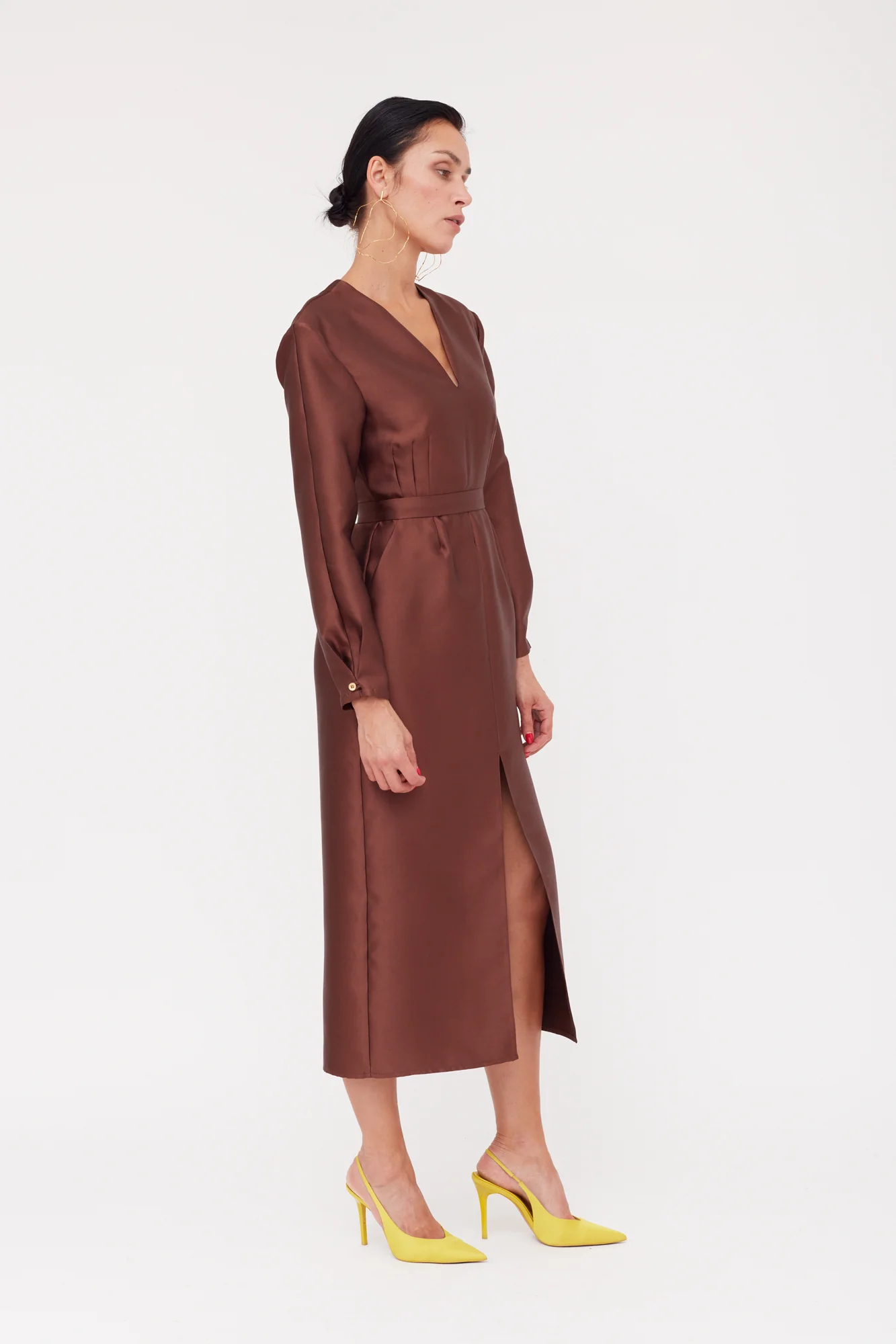 DEMA Brown Shoulder Pad Midi Smart Casual Dress - Image 8