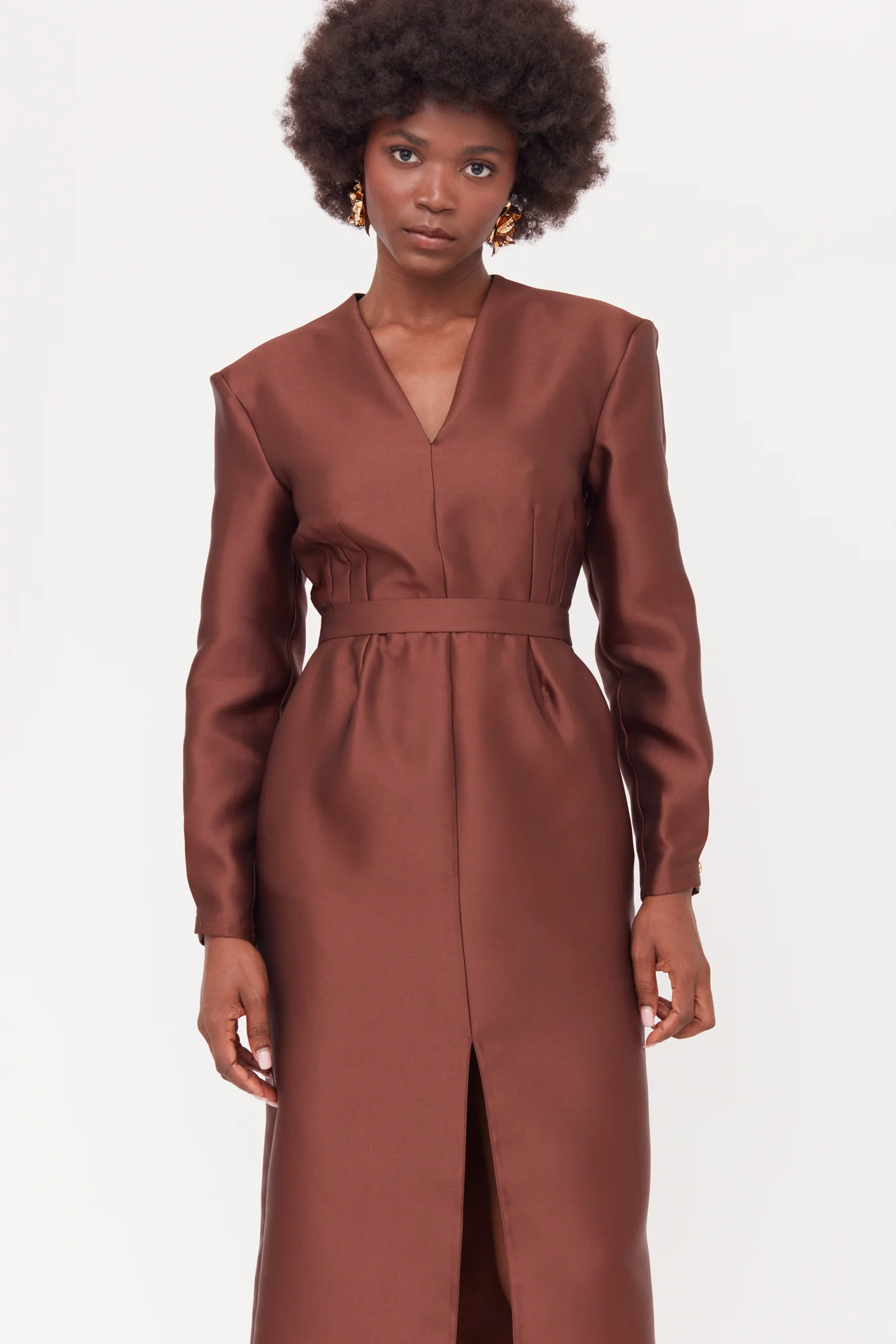 DEMA Brown Shoulder Pad Midi Smart Casual Dress - Image 9