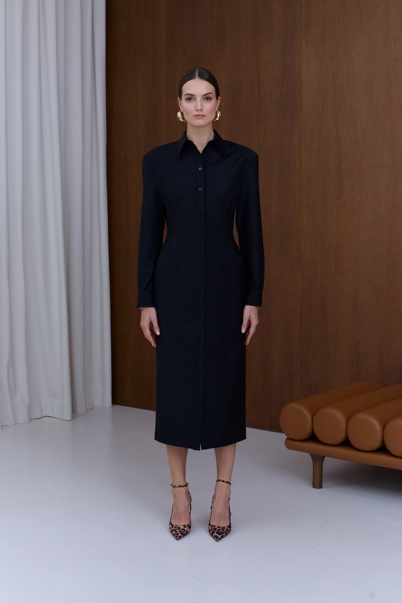 EDITH Black Wool Midi Dress - Image 2