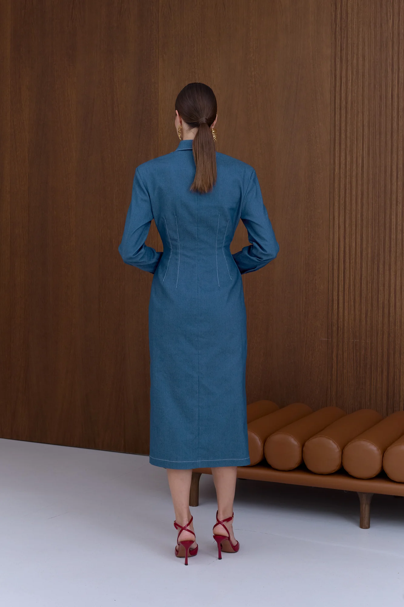 EDITH Blue Denim Midi Dress - Image 3