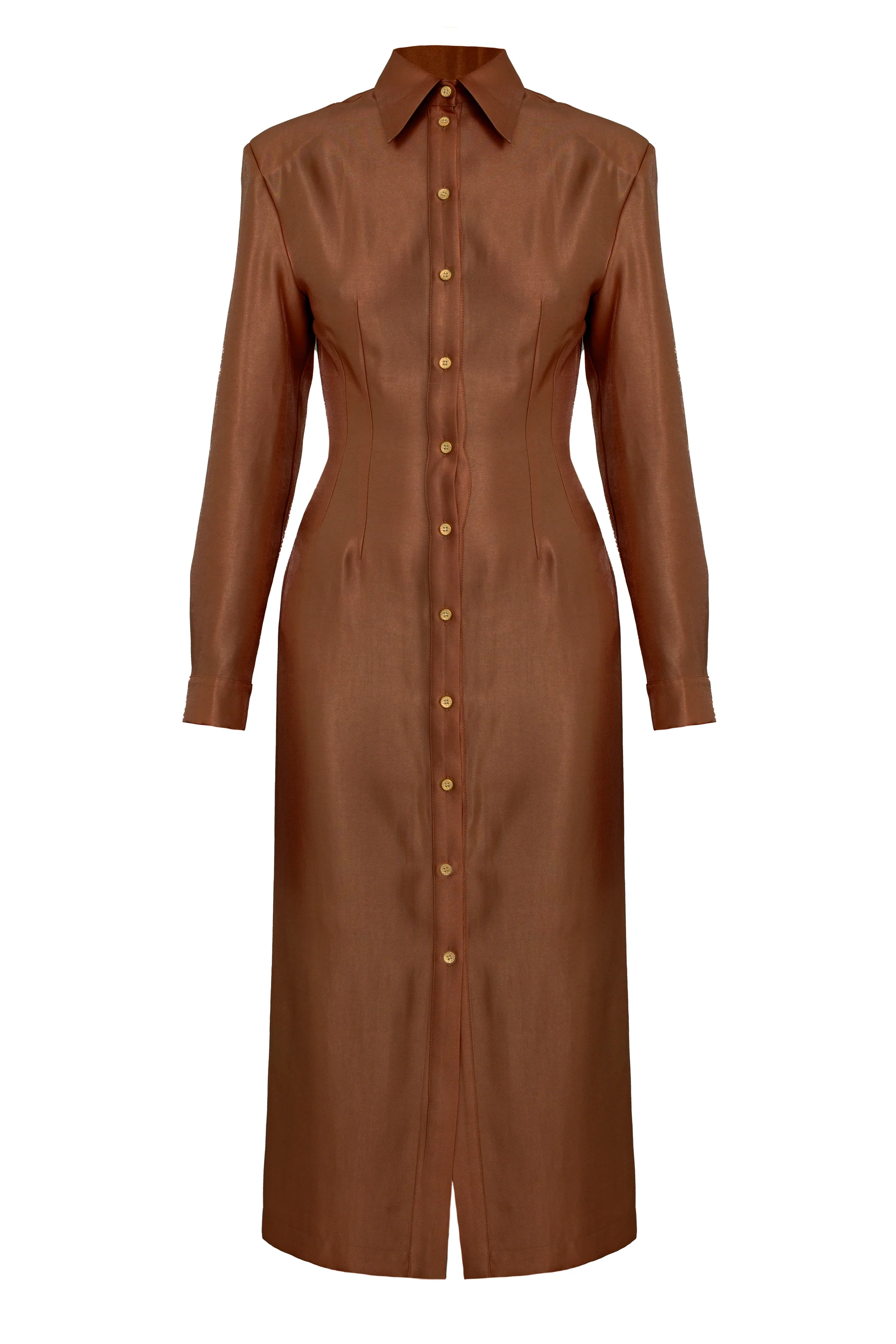 EDITH Brown Fitted Midi Shirt Dress - Image 6