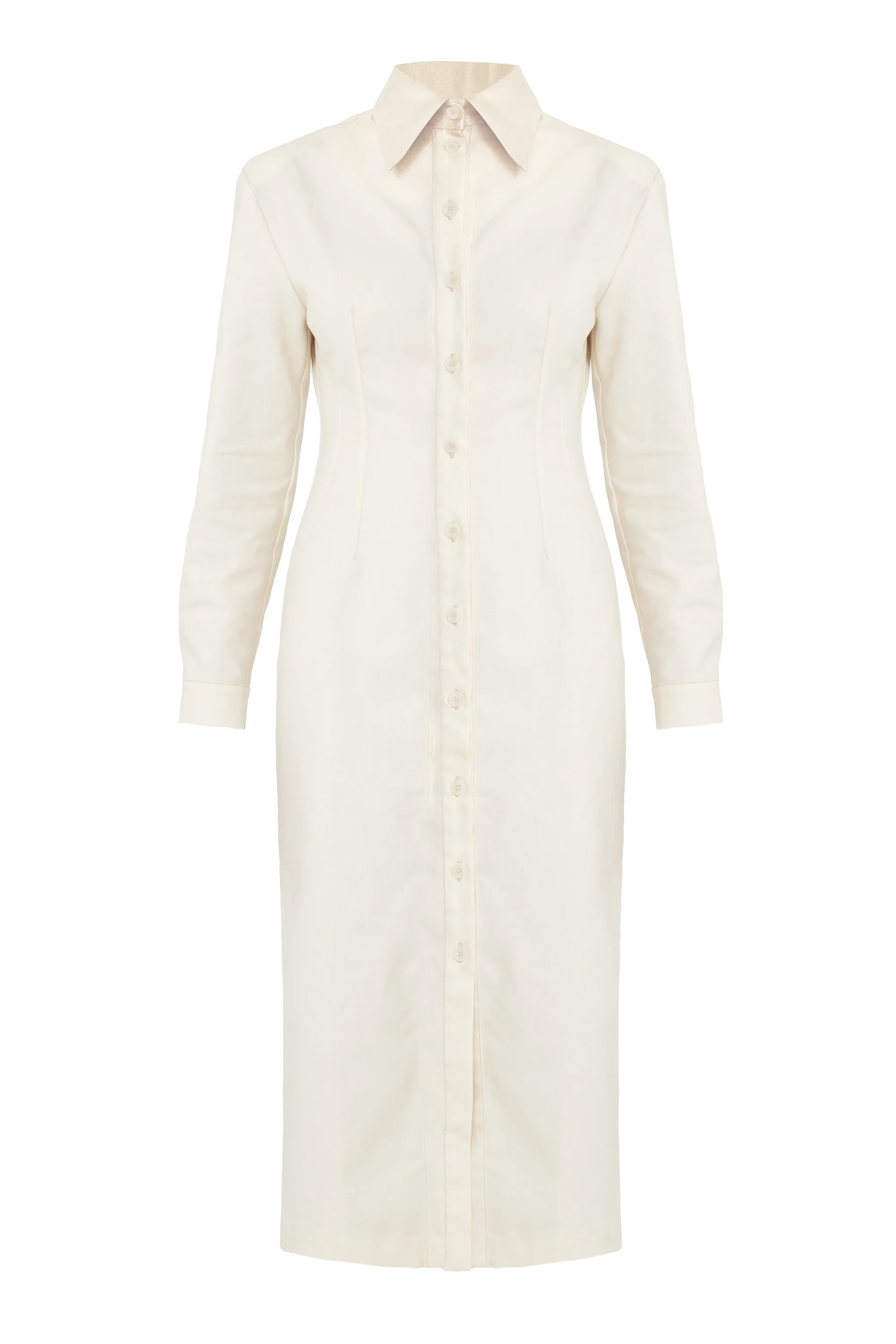 EDITH White Denim Fitted Midi Shirt Dress - Image 5