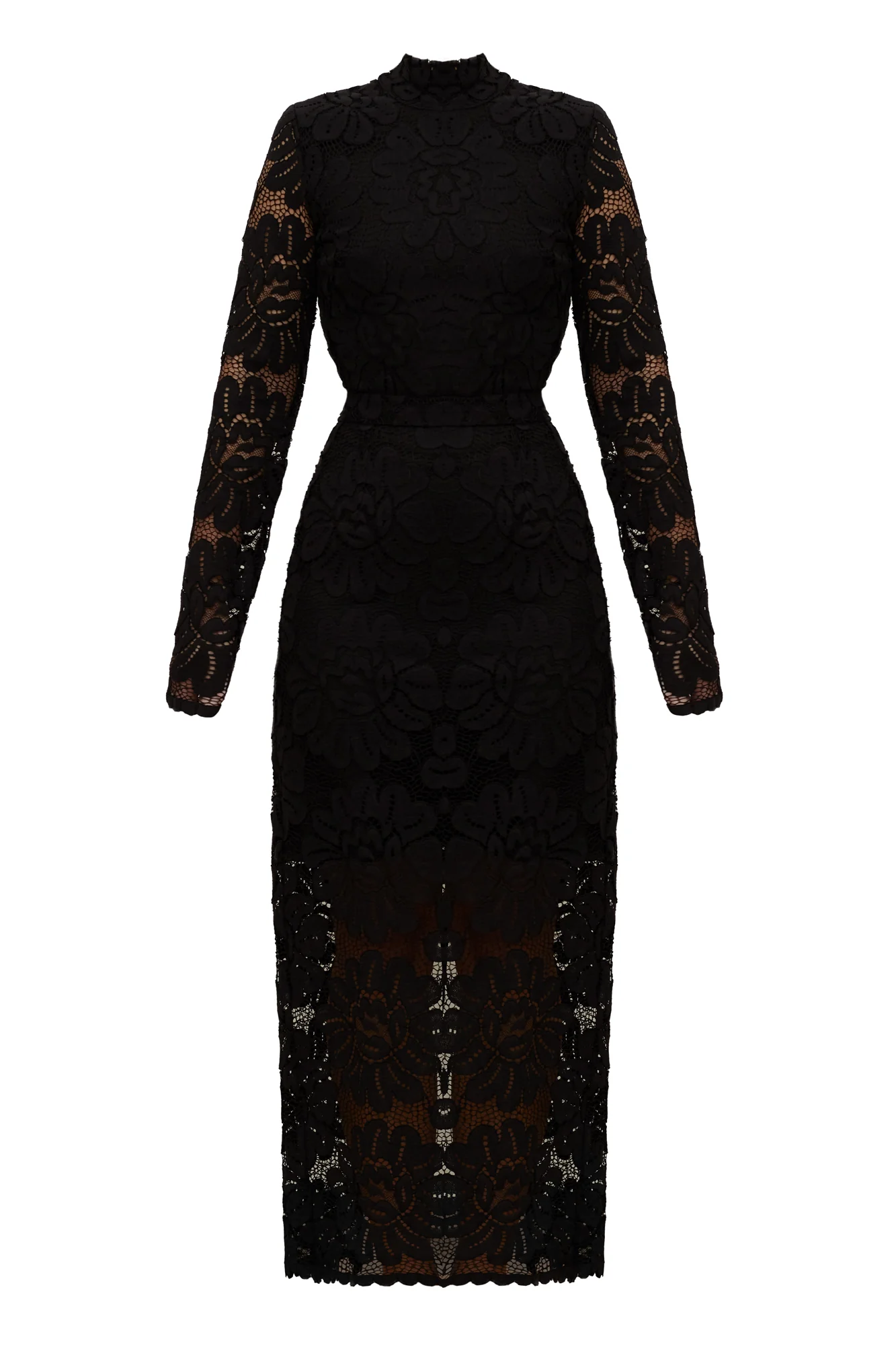 ELENA black floral lace midi dress with open back - Image 8