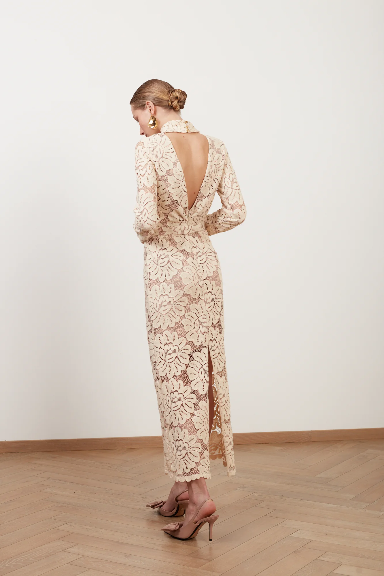 ELENA cream floral lace midi dress with turtleneck - Image 5