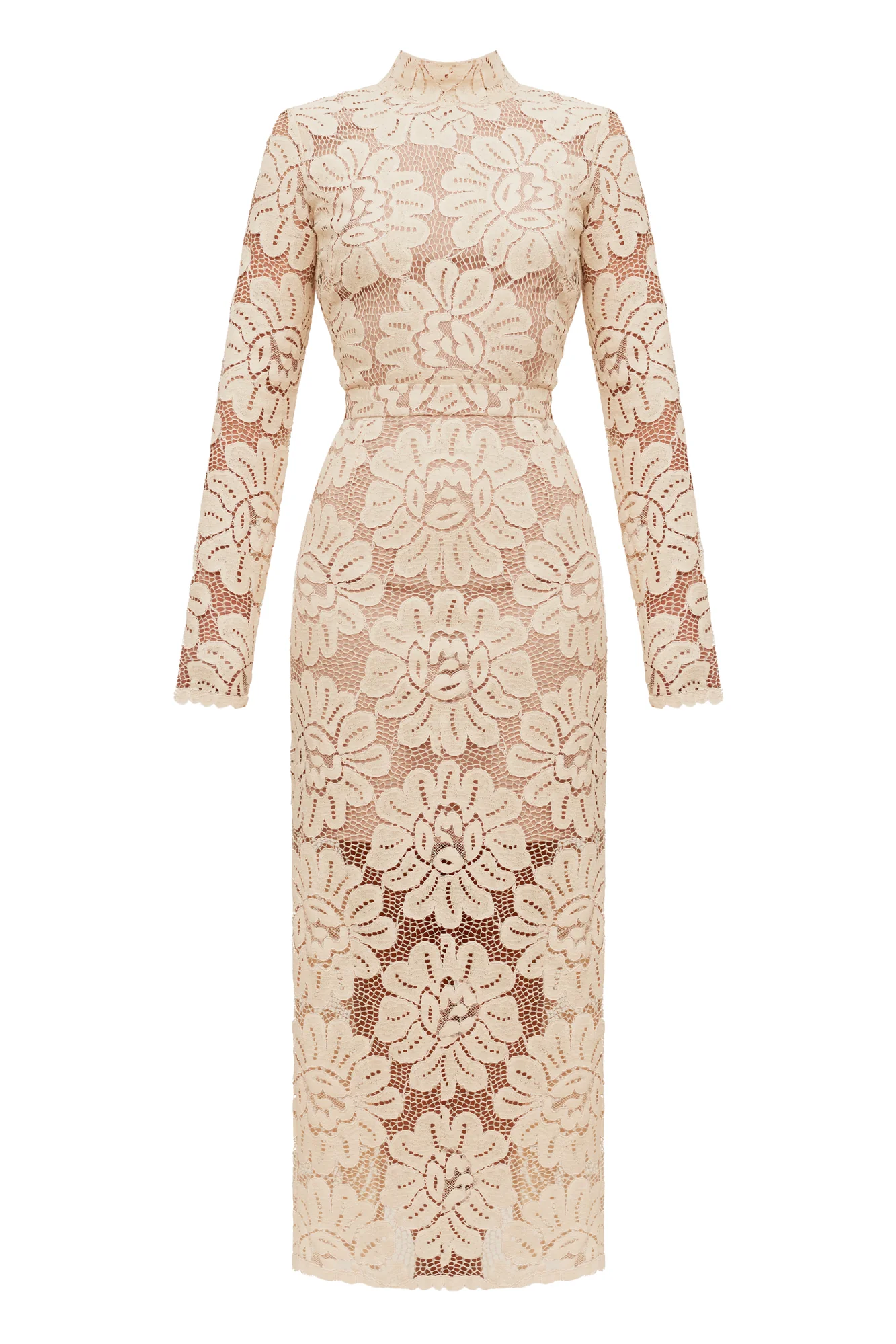 ELENA cream floral lace midi dress with turtleneck - Image 6