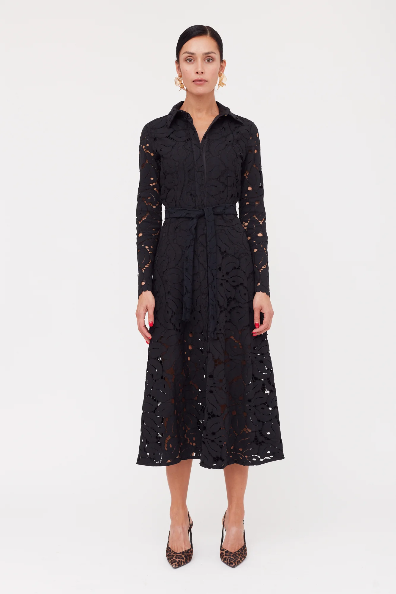 ERBA Black Floral Lace Midi Shirt Dress - Image 2