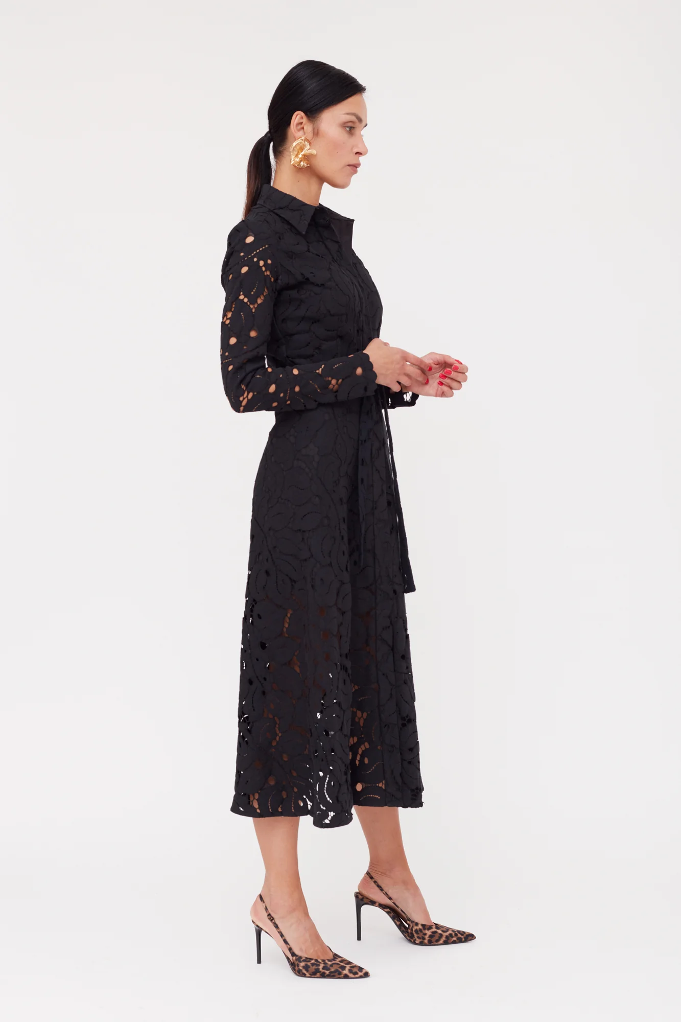 ERBA Black Floral Lace Midi Shirt Dress - Image 3