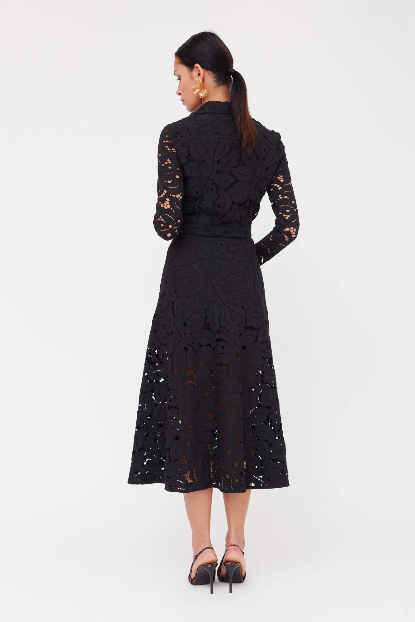 ERBA Black Floral Lace Midi Shirt Dress - Image 4