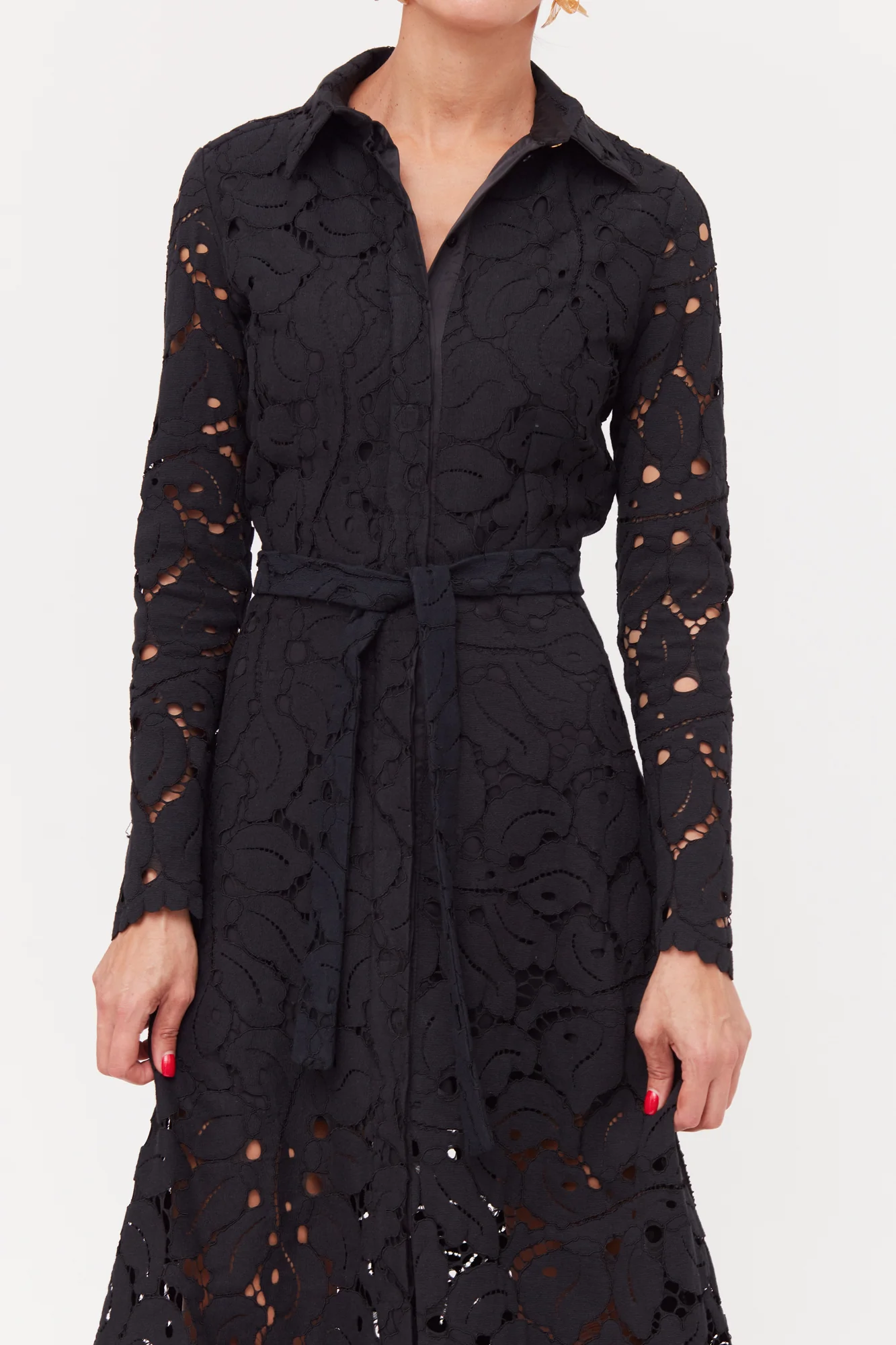 ERBA Black Floral Lace Midi Shirt Dress - Image 5