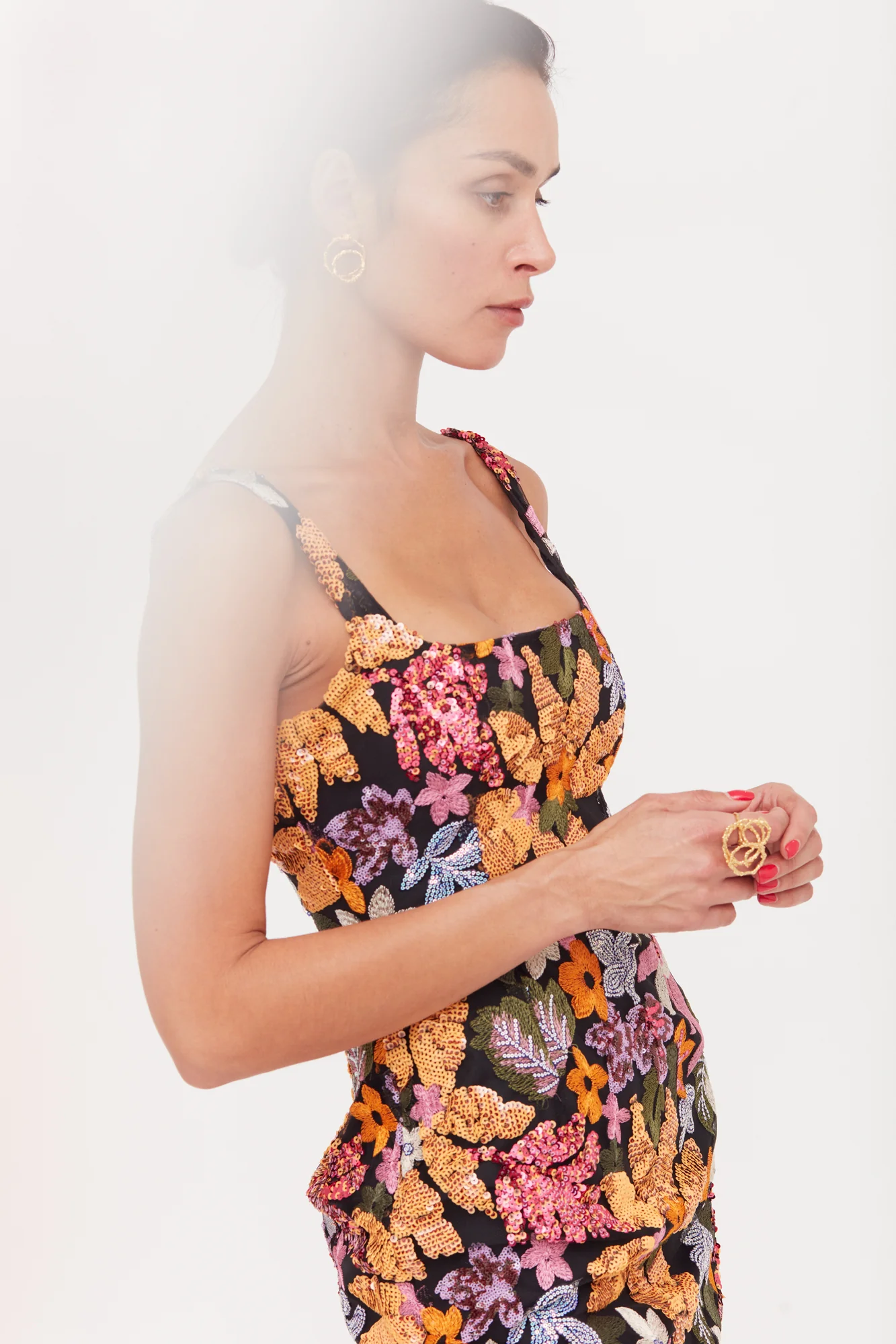 ESME Sequin Embroidered Blush & Apricot Mini Dress - Image 6