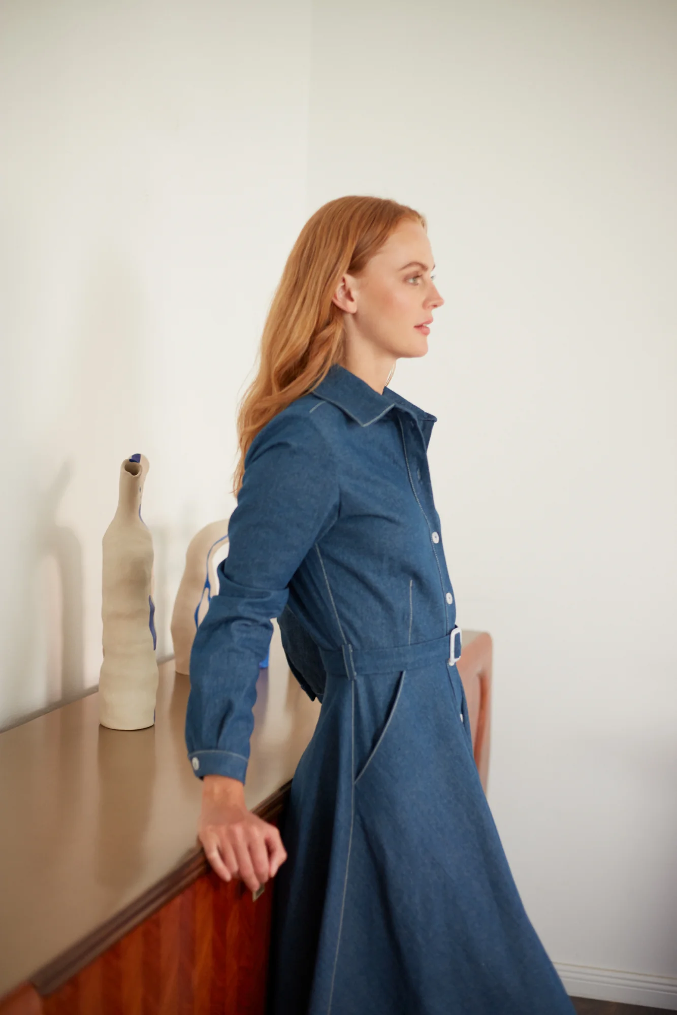 ESTI blue denim midi shirt dress - Image 3