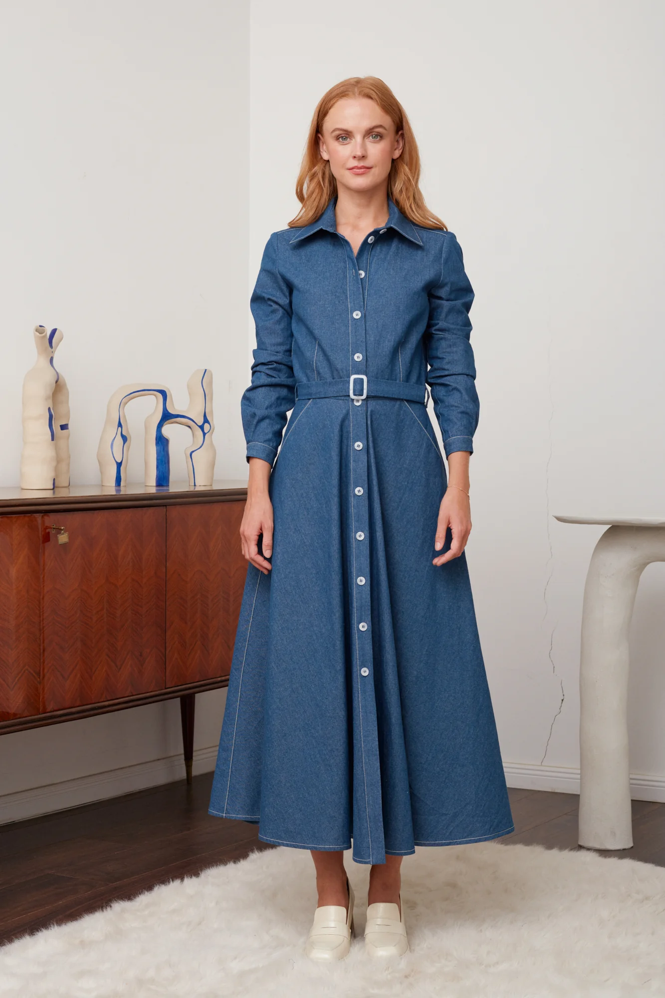 ESTI blue denim midi shirt dress - Image 4