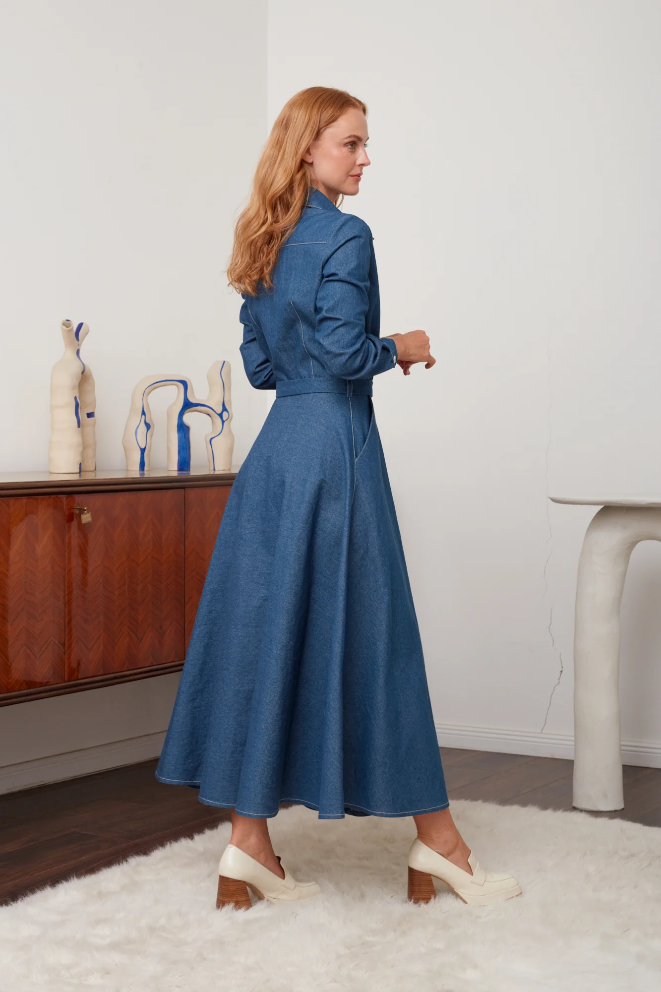 ESTI blue denim midi shirt dress - Image 5