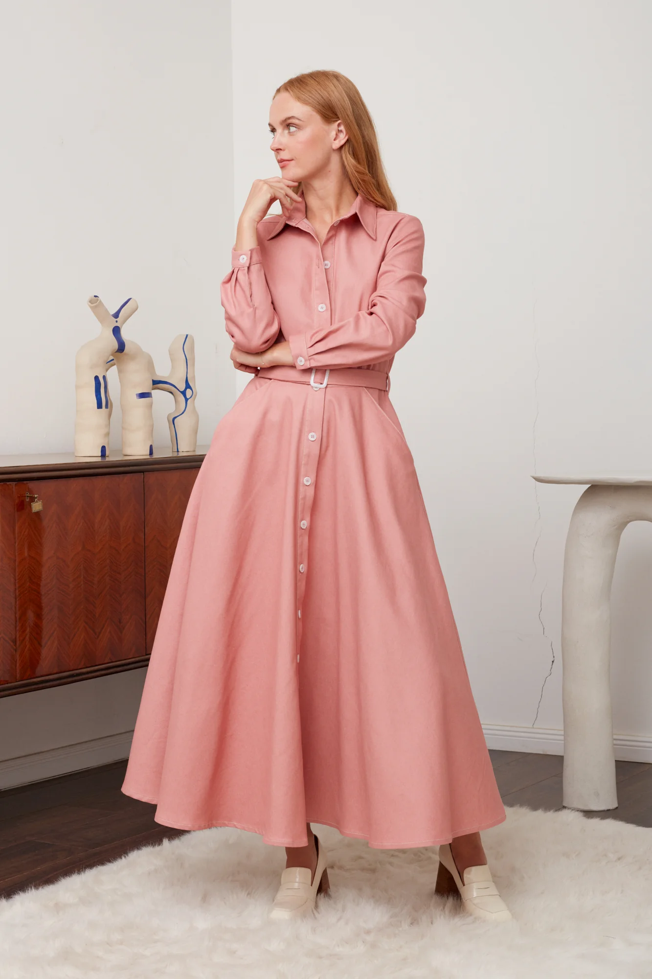 ESTI pastel pink denim shirt dress - Image 4