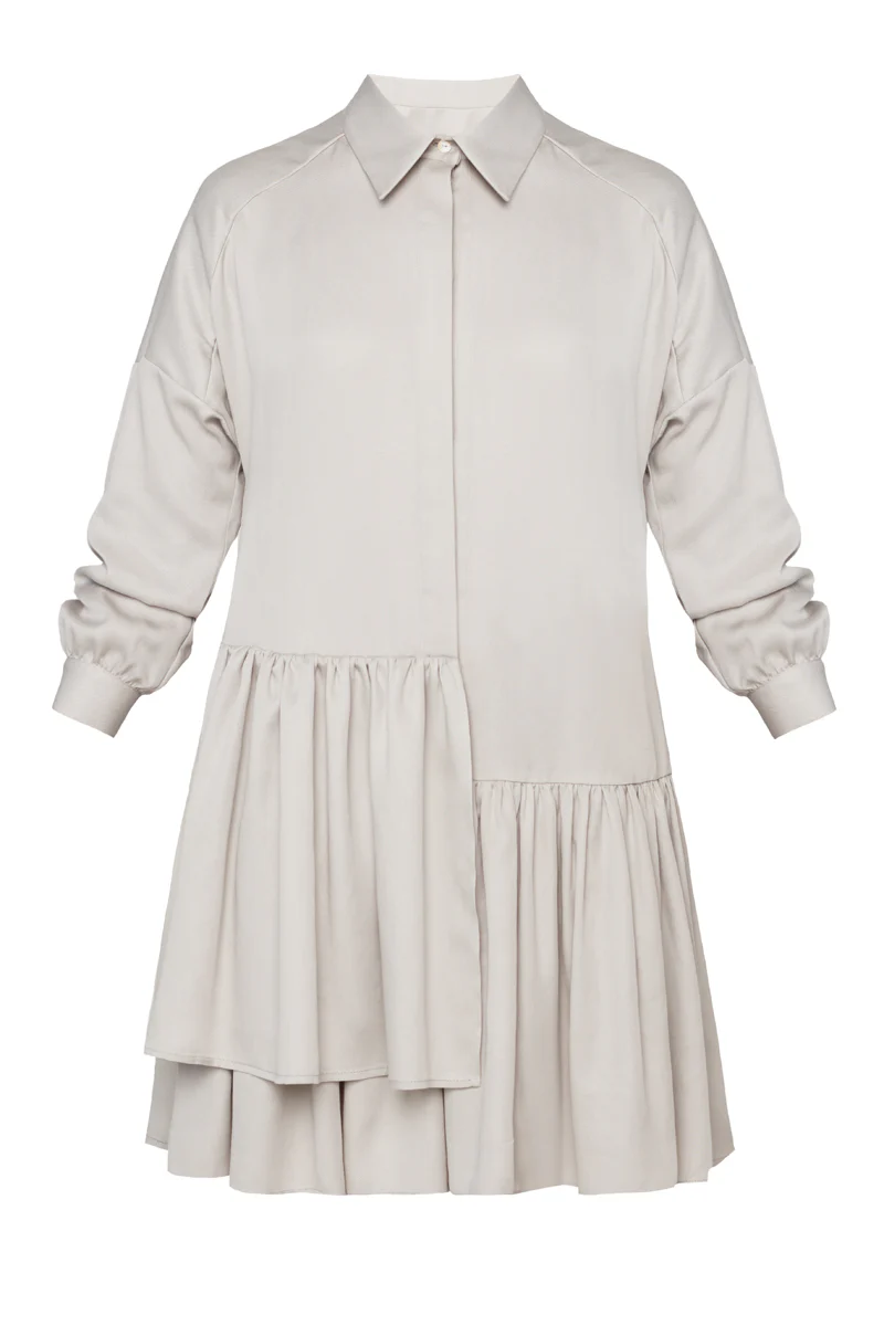 EVA tencel shirt dress with double front frill in light grey - Image 6