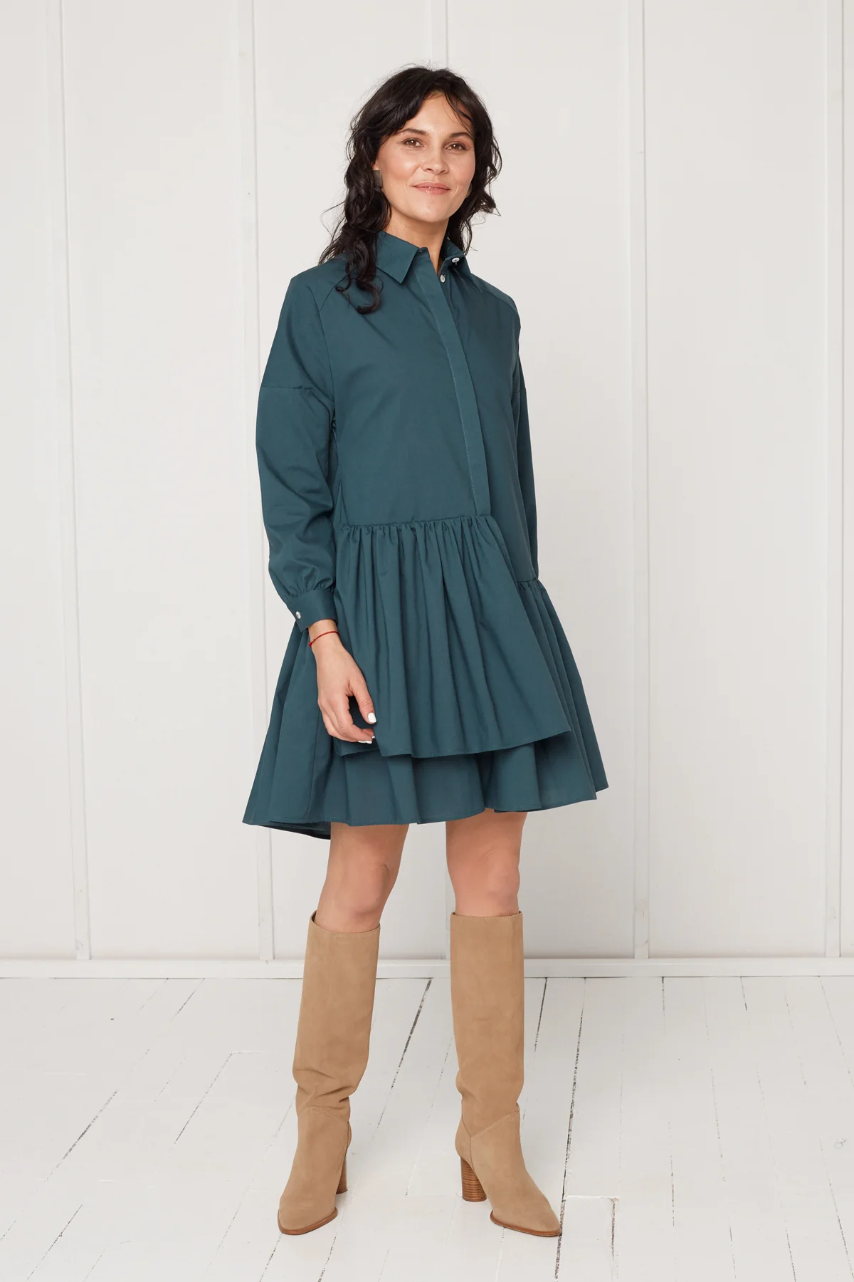 EVA tencel shirt dress with double front frill in teal blue - Image 2