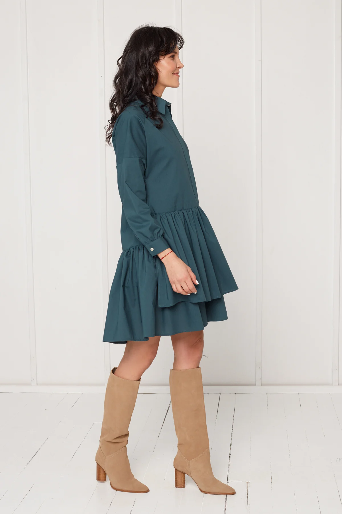 EVA tencel shirt dress with double front frill in teal blue - Image 3