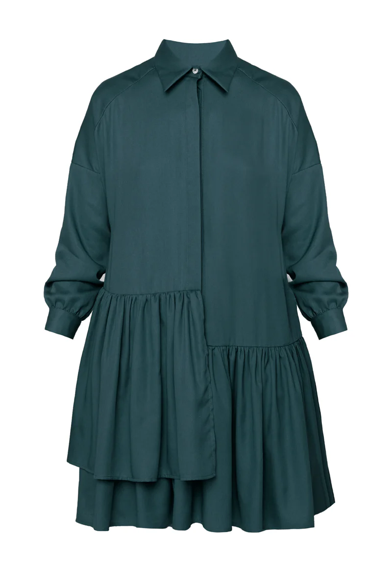 EVA tencel shirt dress with double front frill in teal blue - Image 4