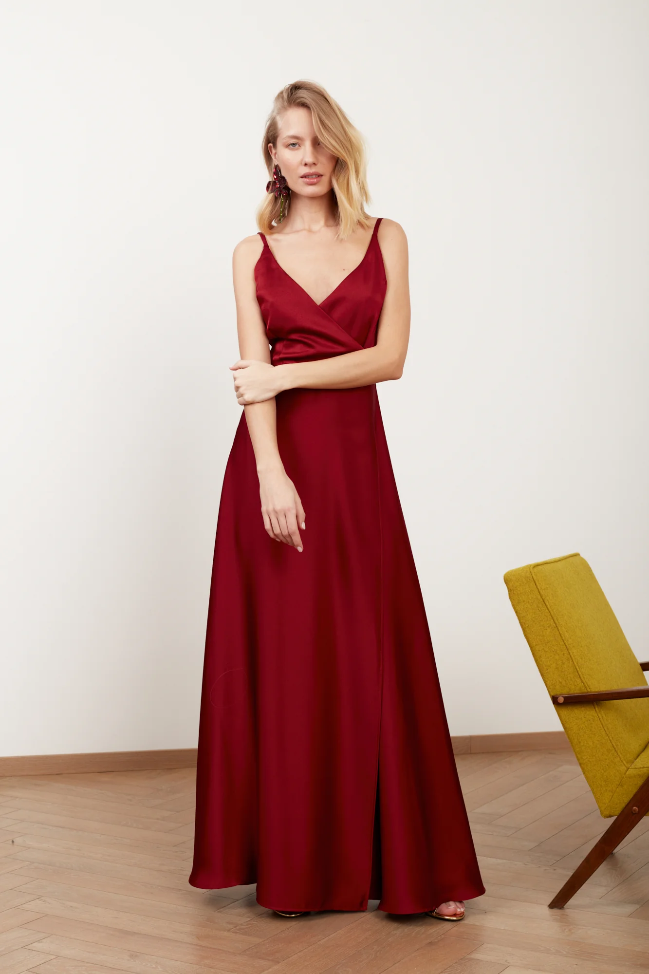 FREYA burgundy red satin maxi wedding guest dress - Image 5