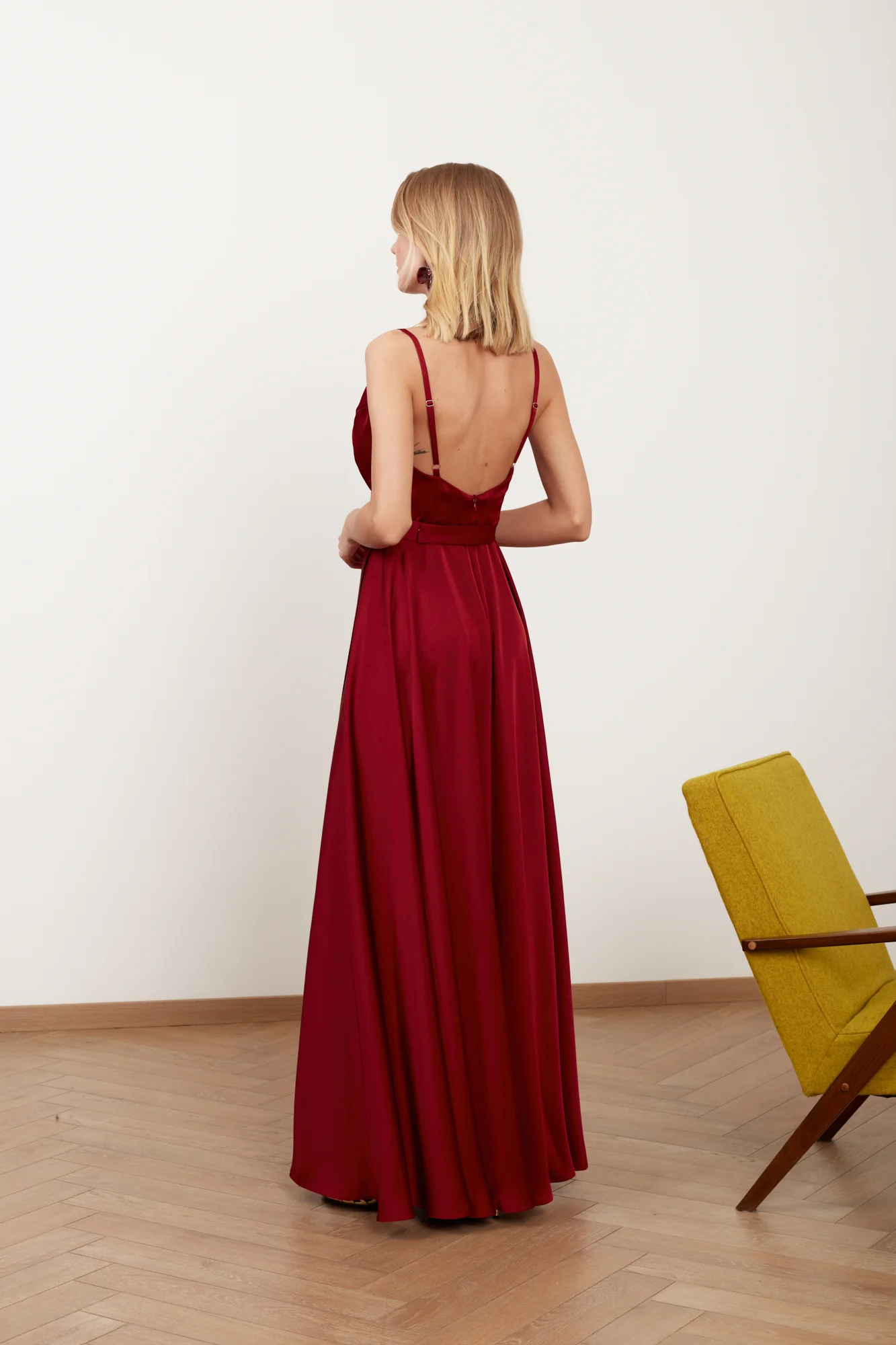 FREYA burgundy red satin maxi wedding guest dress - Image 6