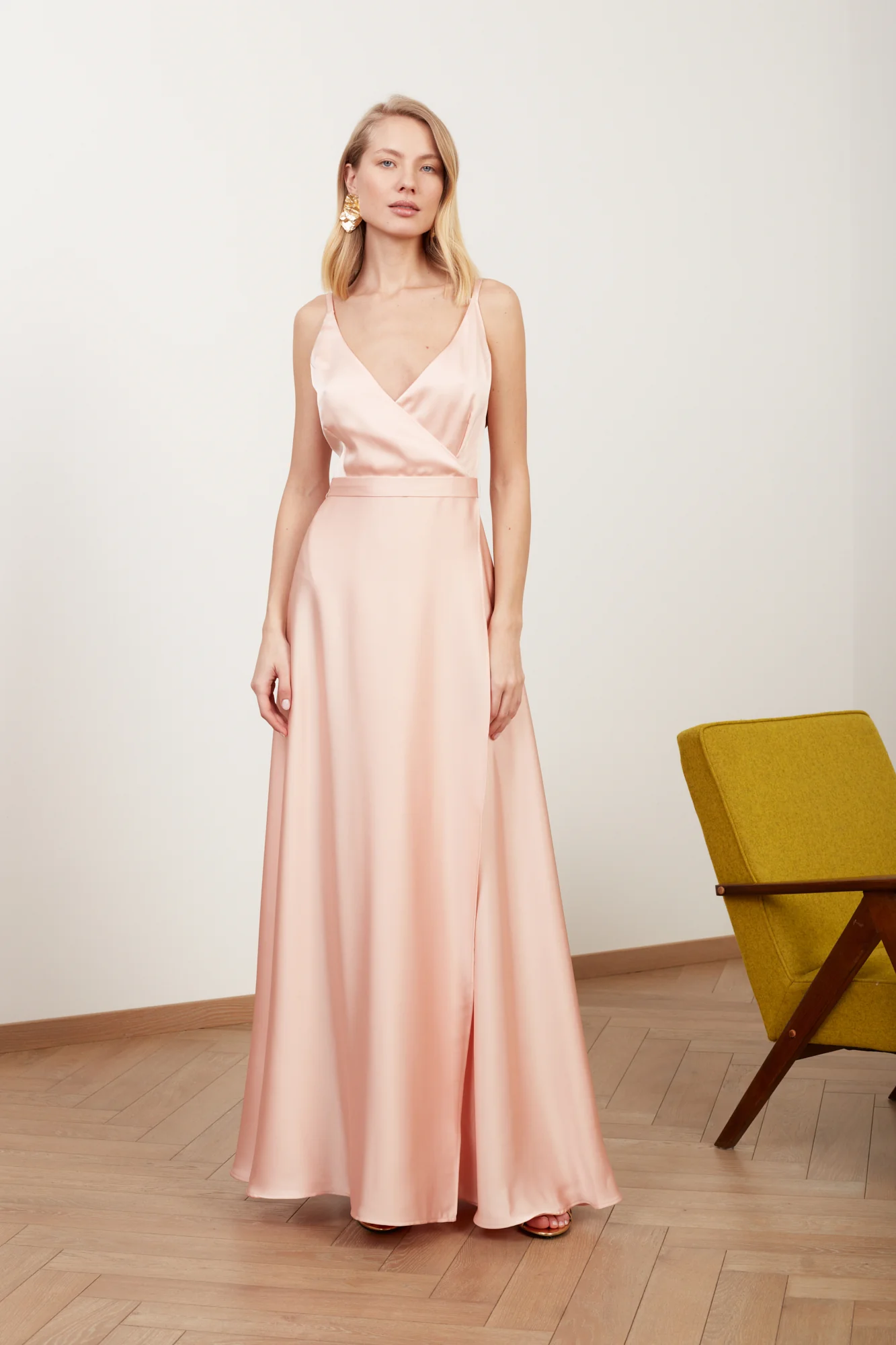 FREYA coral satin long evening dress - Image 2