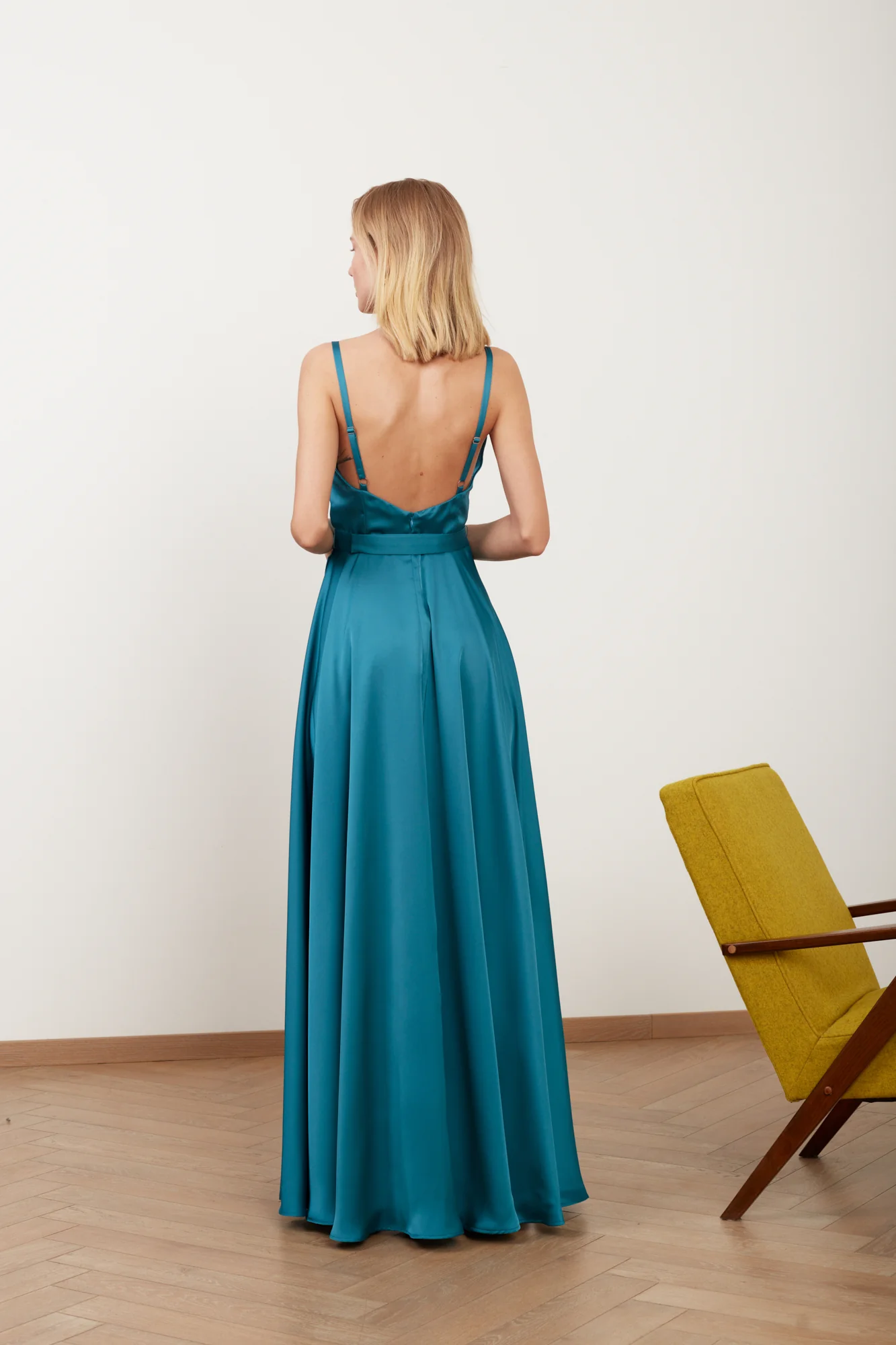 FREYA dark turquoise blue satin maxi evening dress - Image 6