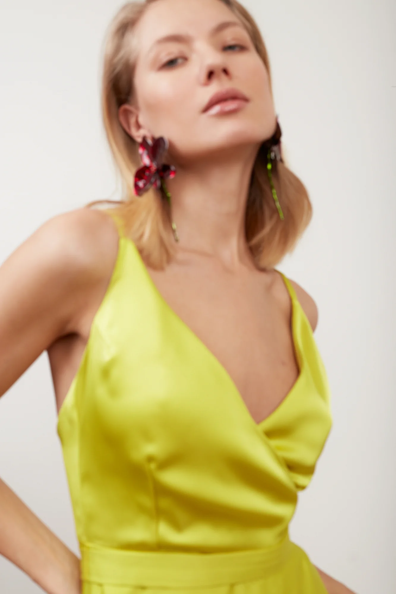 FREYA lime green satin long evening gown - Image 3