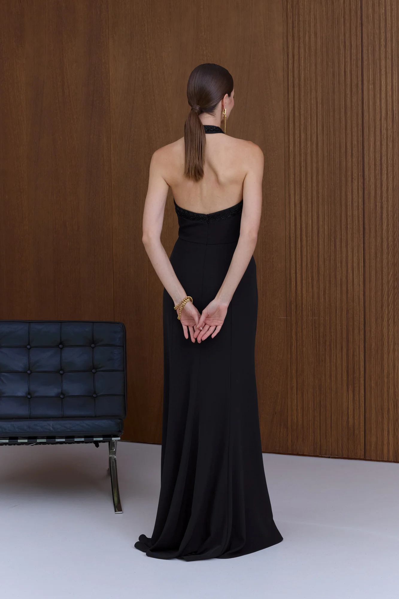 GISEL Black Halter Neck Long Evening Dress - Image 3
