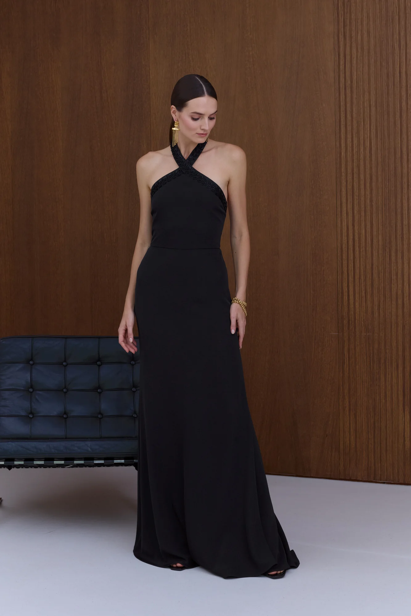 GISEL Black Halter Neck Long Evening Dress - Image 4