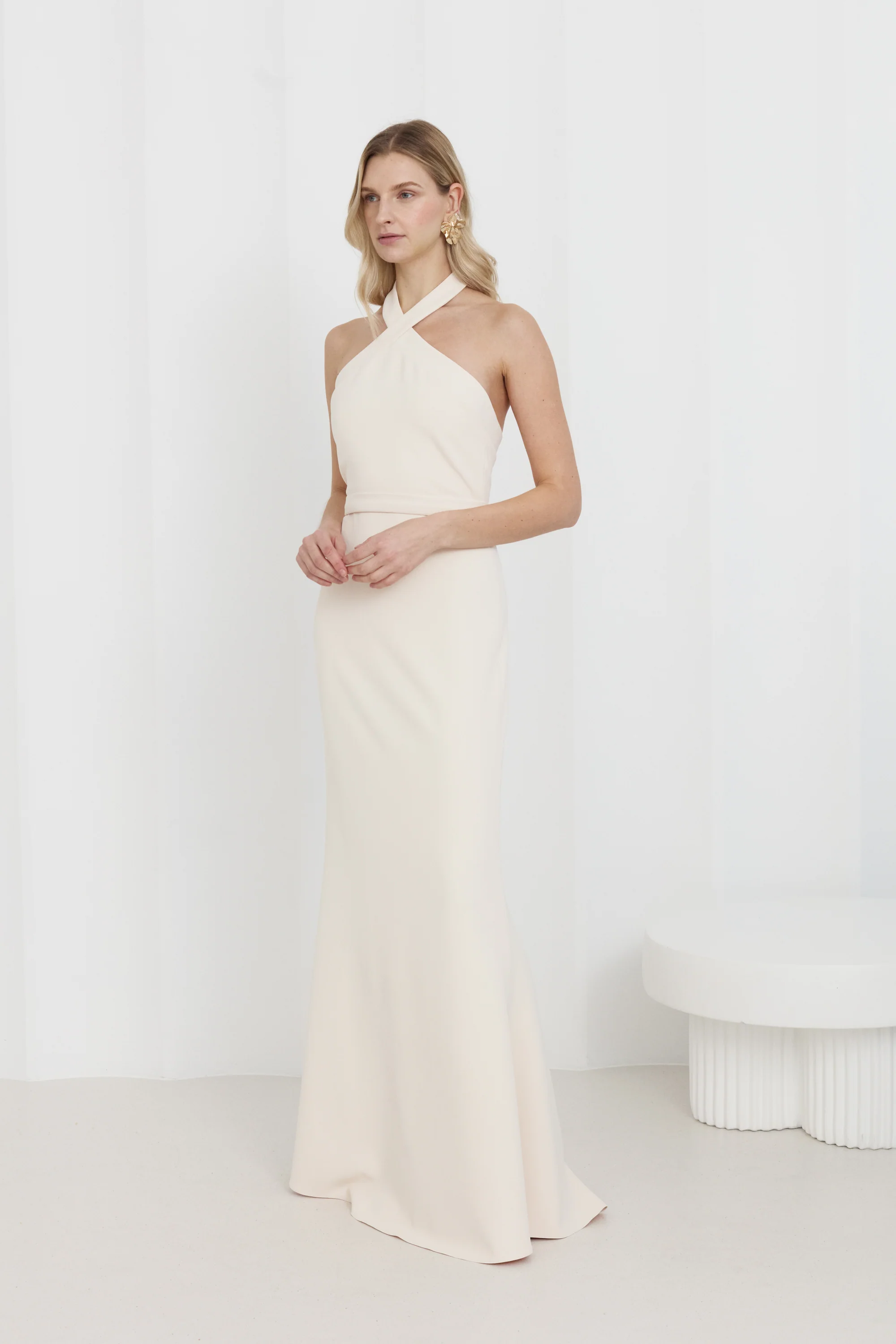 GISEL Cream Off-Shoulder Long Evening Dress - Image 4