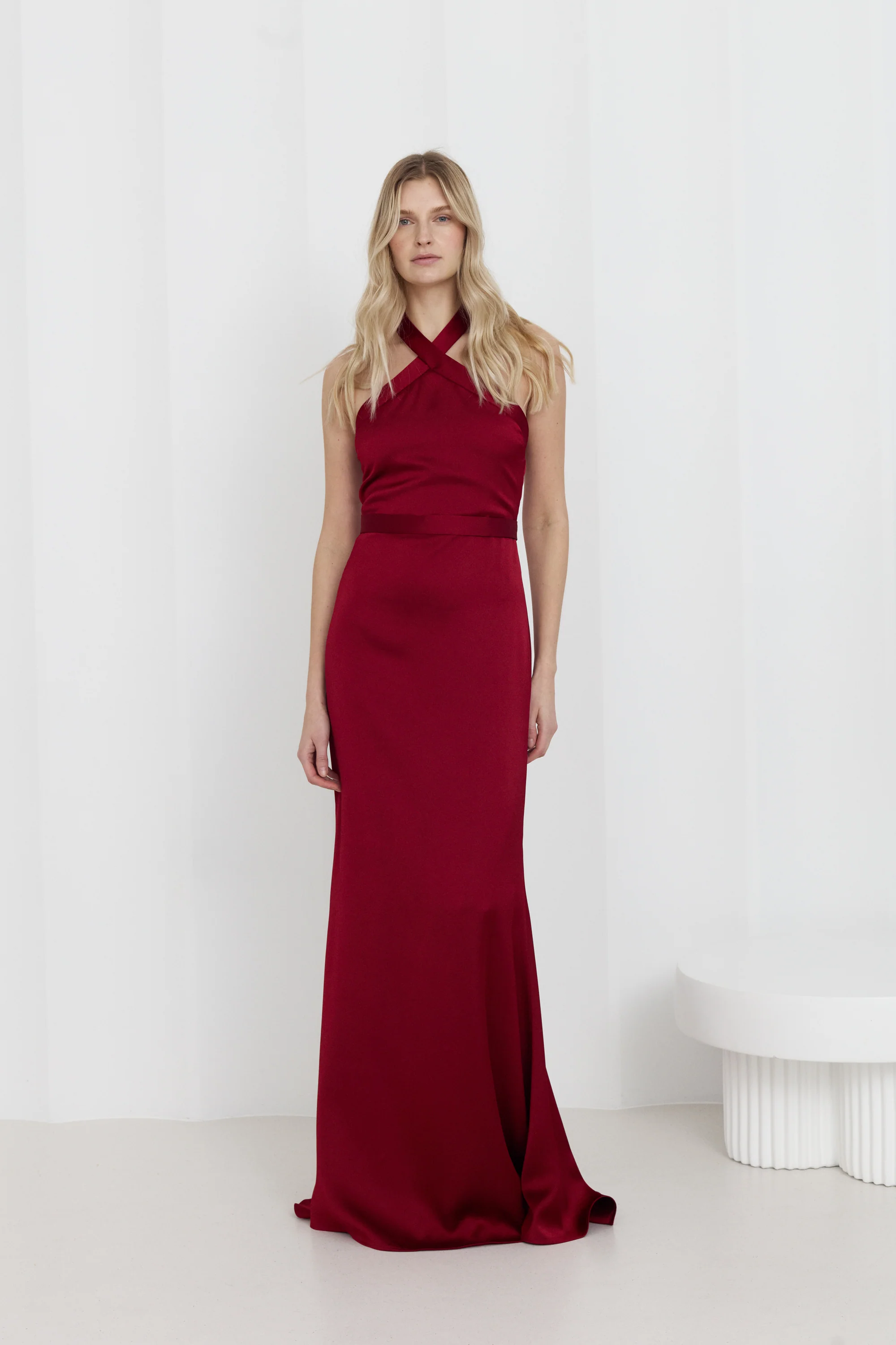 GISEL Red Halter Neck Long Evening Dress - Image 3