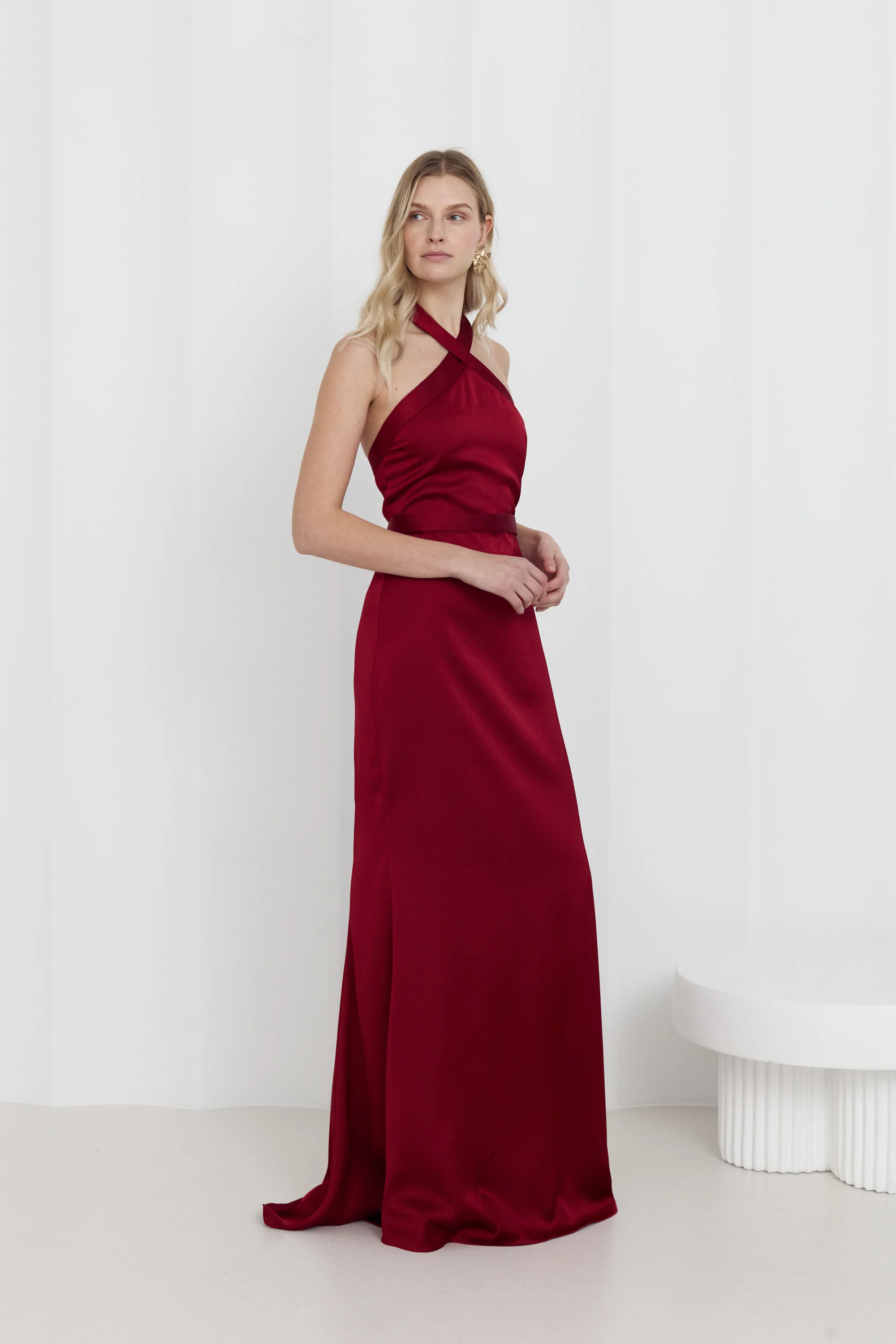 GISEL Red Halter Neck Long Evening Dress - Image 4