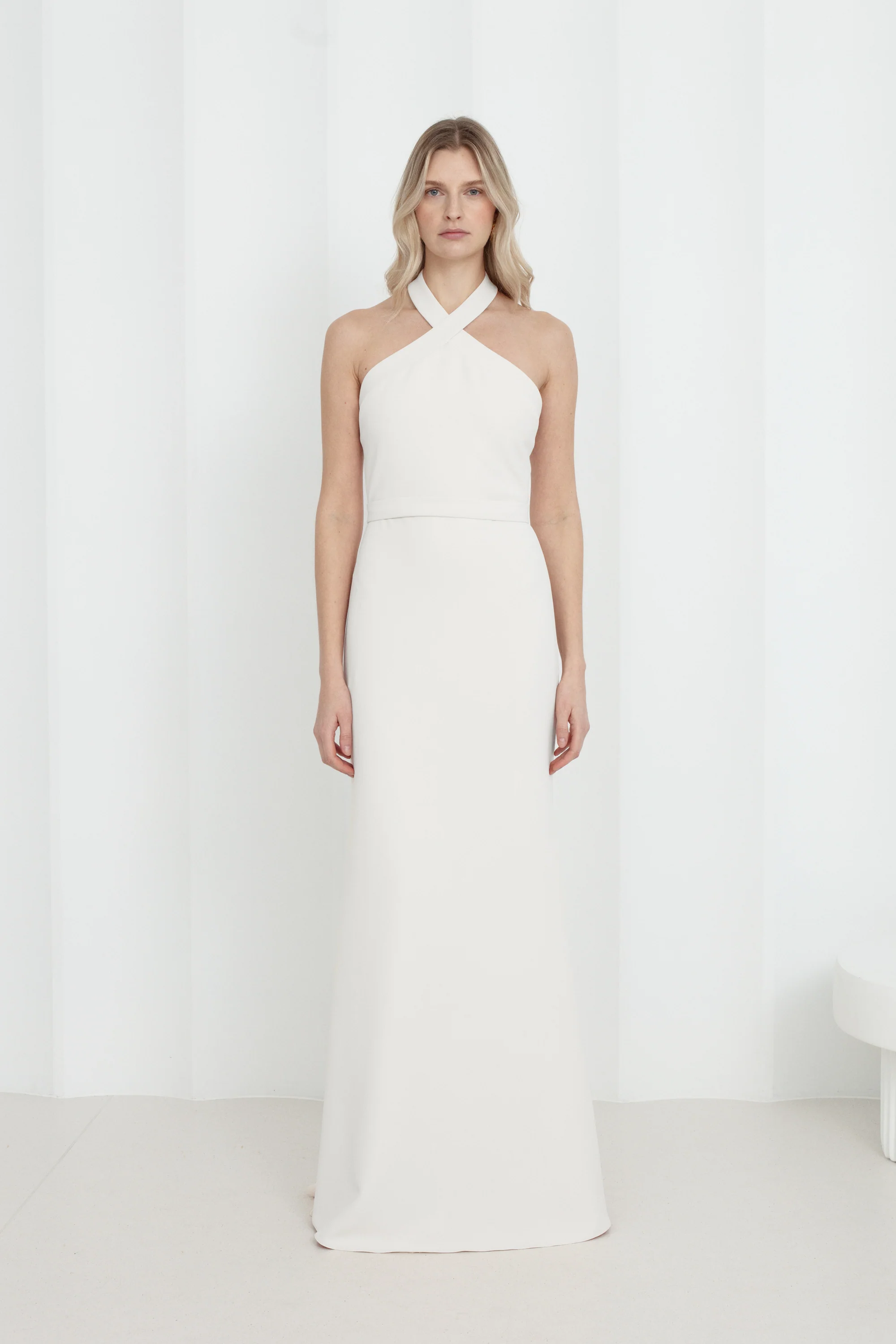 GISEL White Long Wedding Dress With Halter Neck