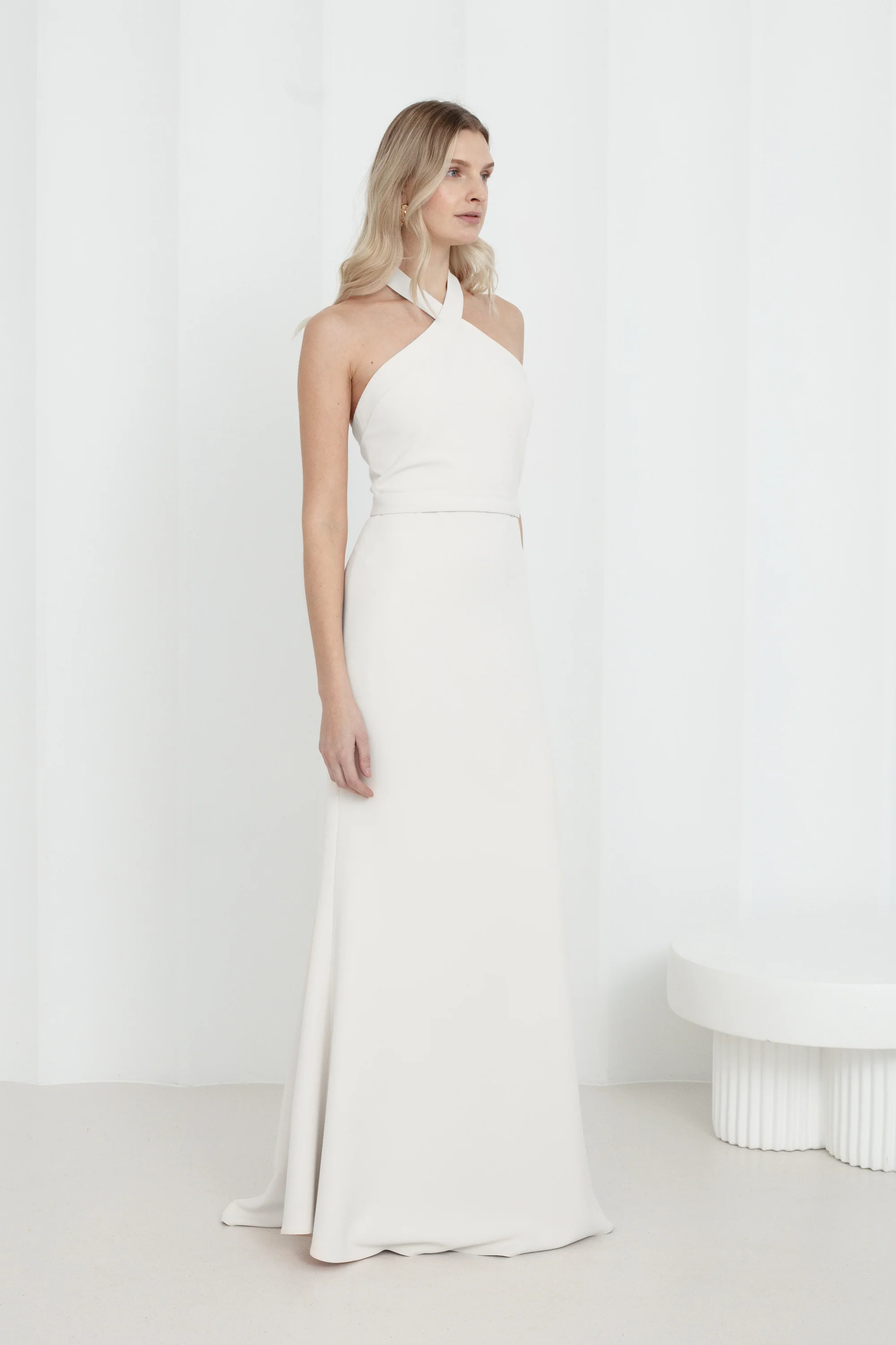 GISEL White Long Wedding Dress With Halter Neck - Image 2