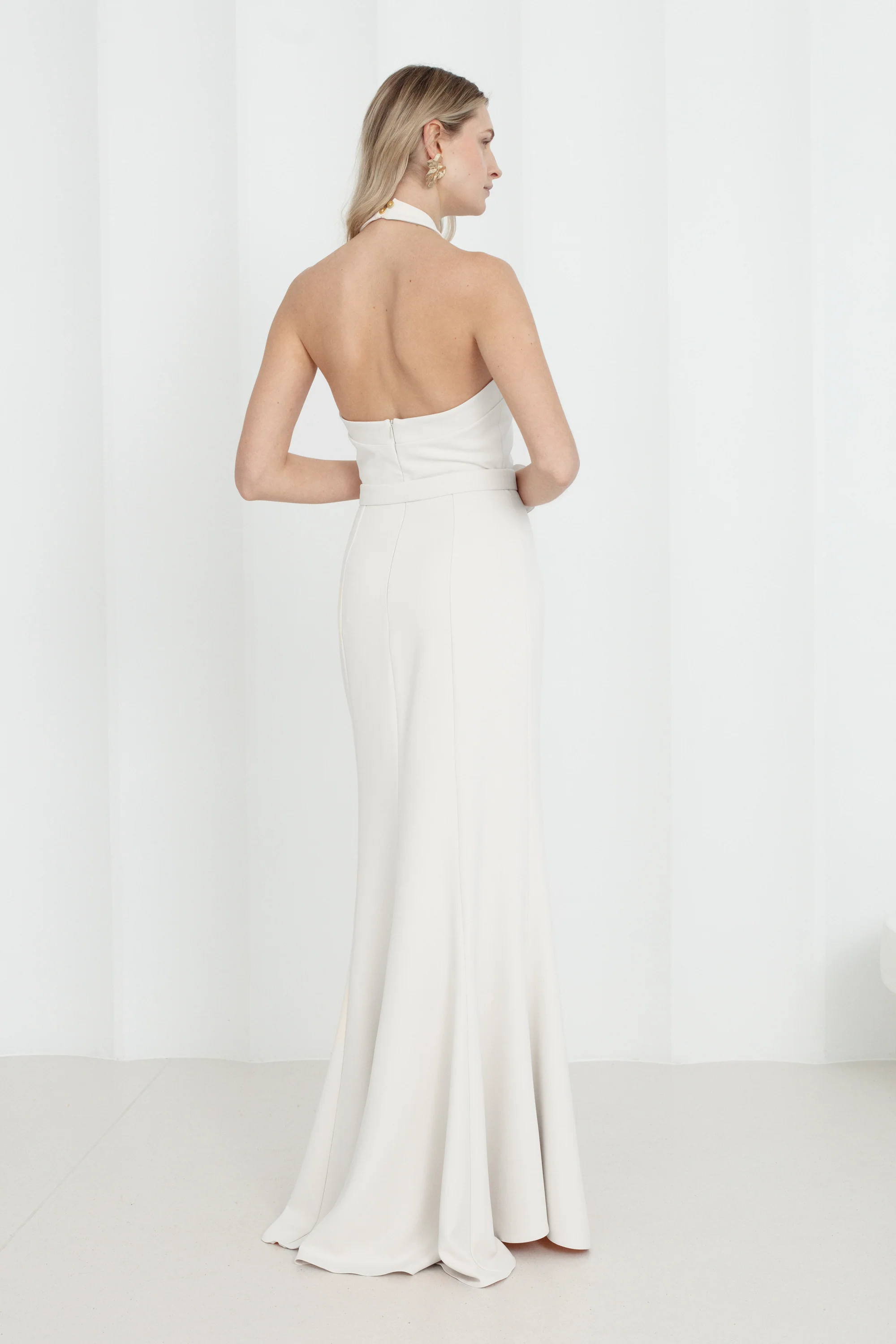 GISEL White Long Wedding Dress With Halter Neck - Image 3