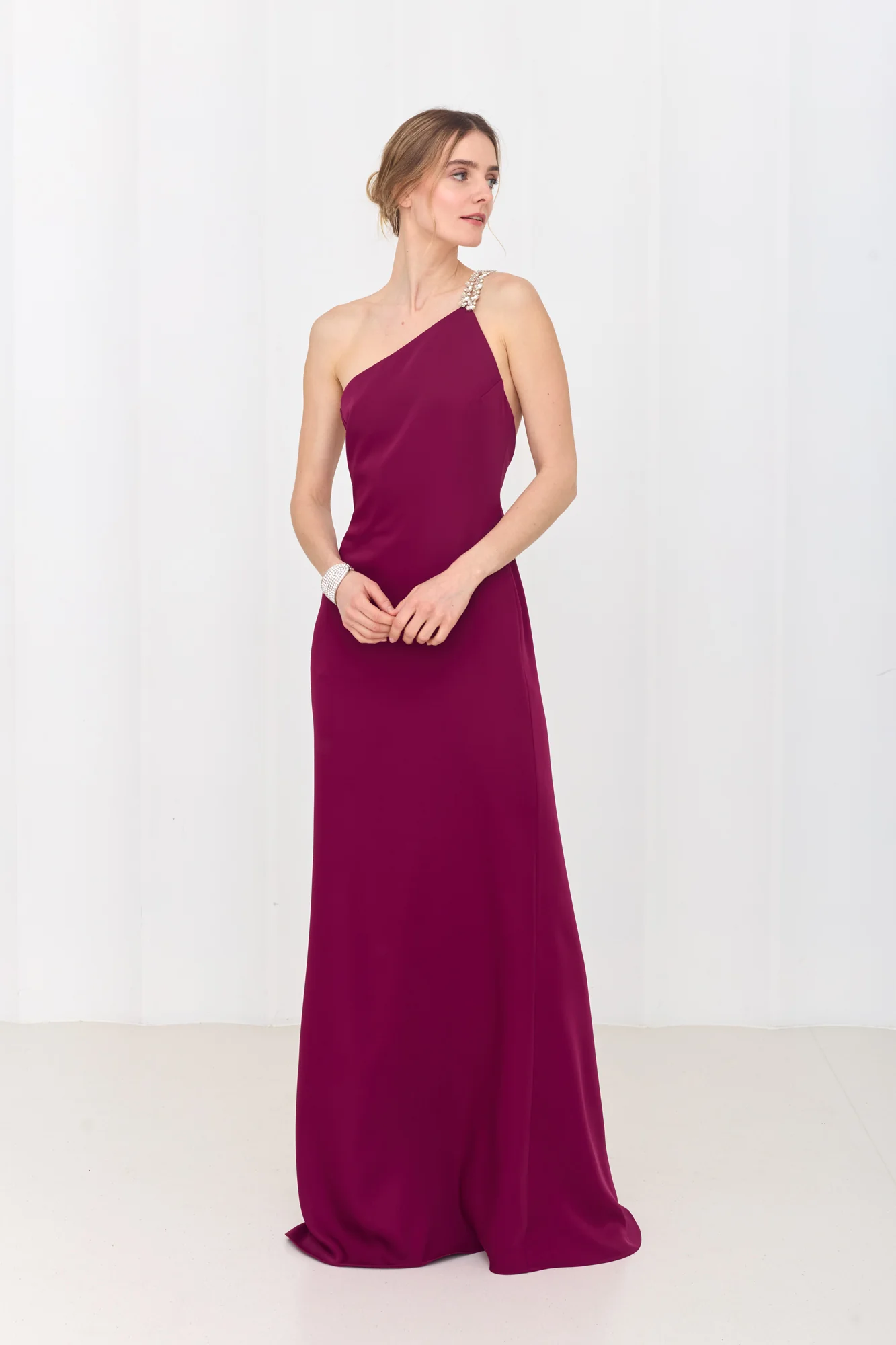 GLORIA Fuchsia Pink Maxi Dress with One-Shoulder Sparkling Straps - Image 5
