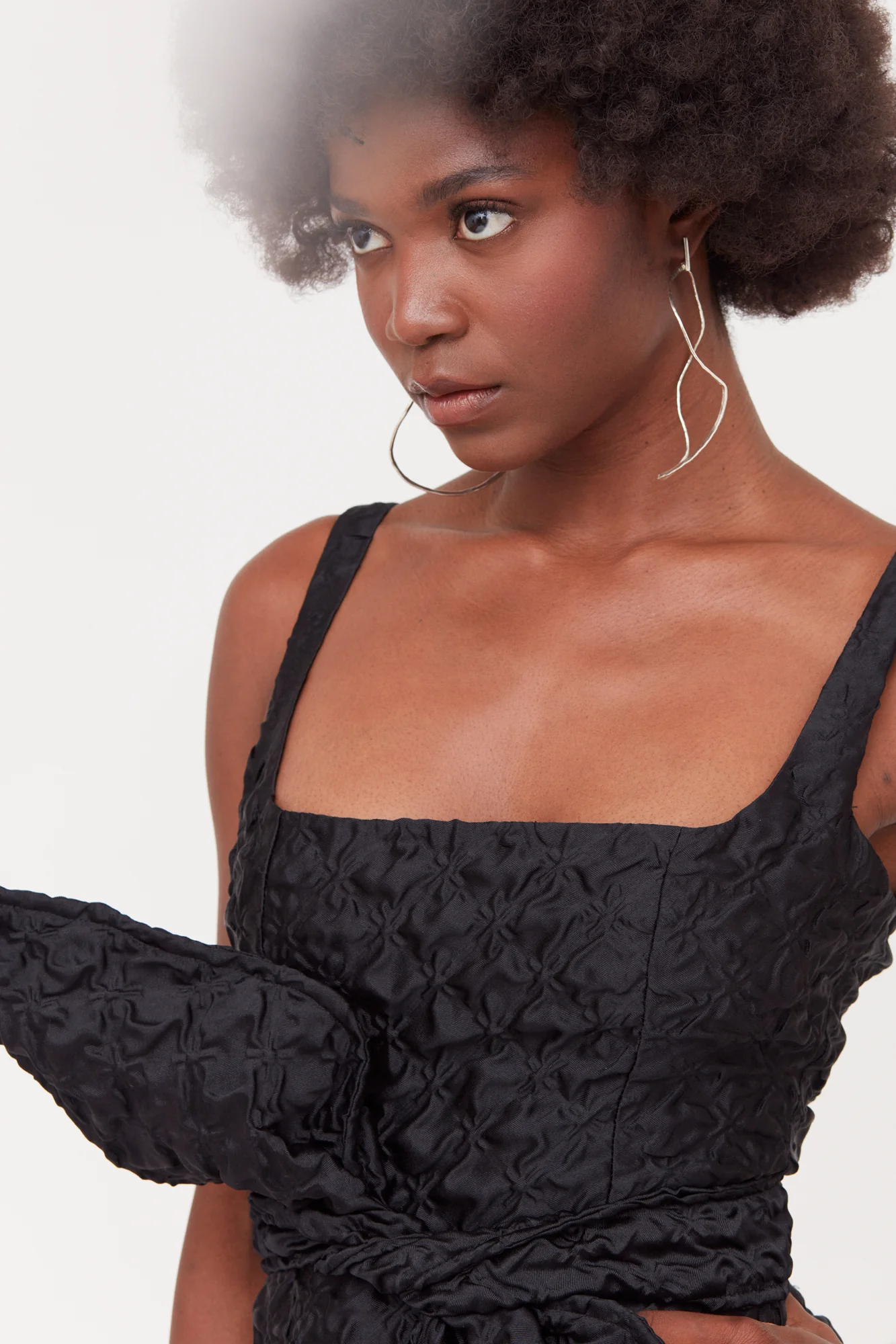 GOLDA Black Textured Fabric Mini Dress With Bow Belt - Image 6