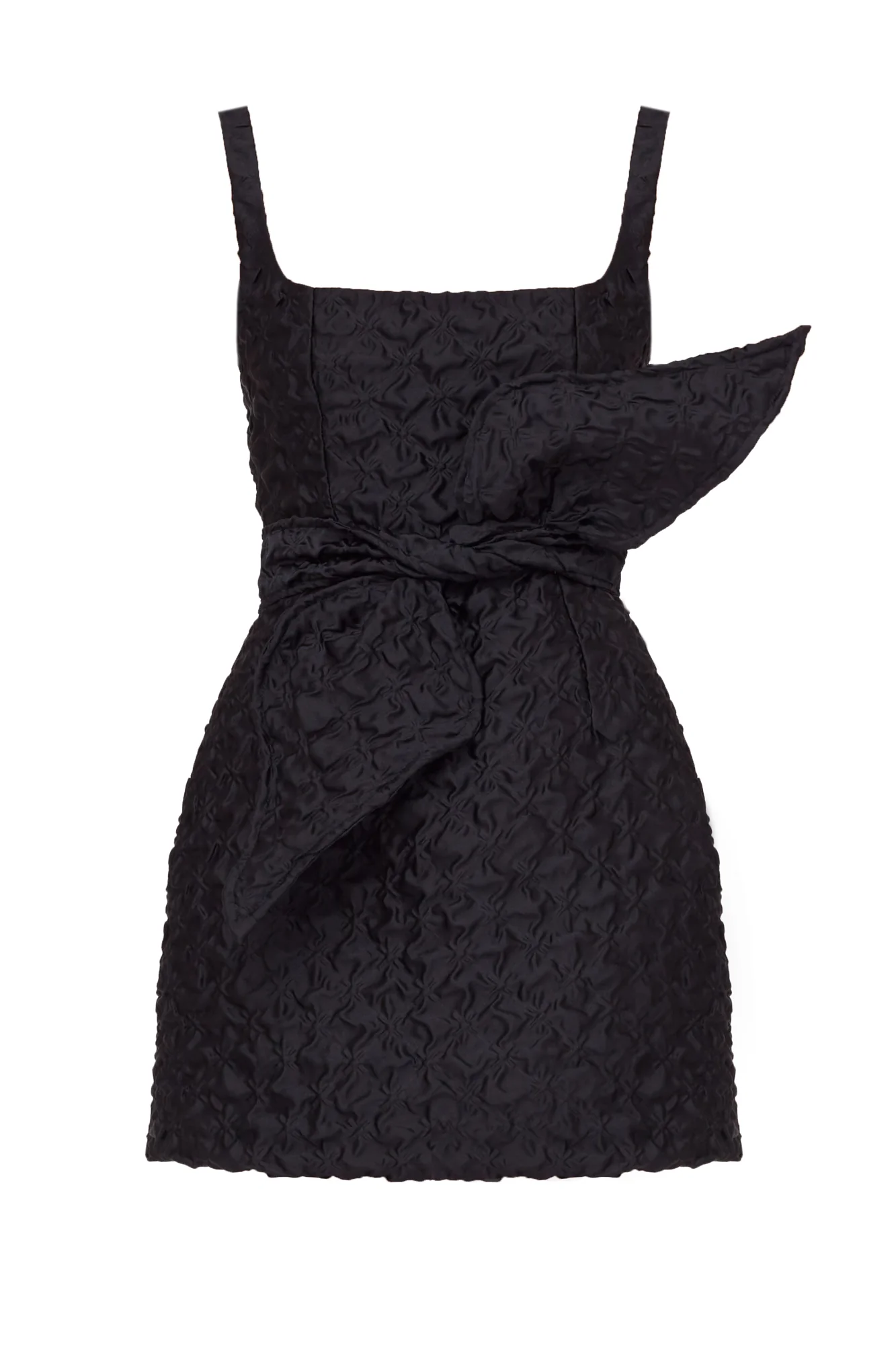 GOLDA Black Textured Fabric Mini Dress With Bow Belt - Image 8