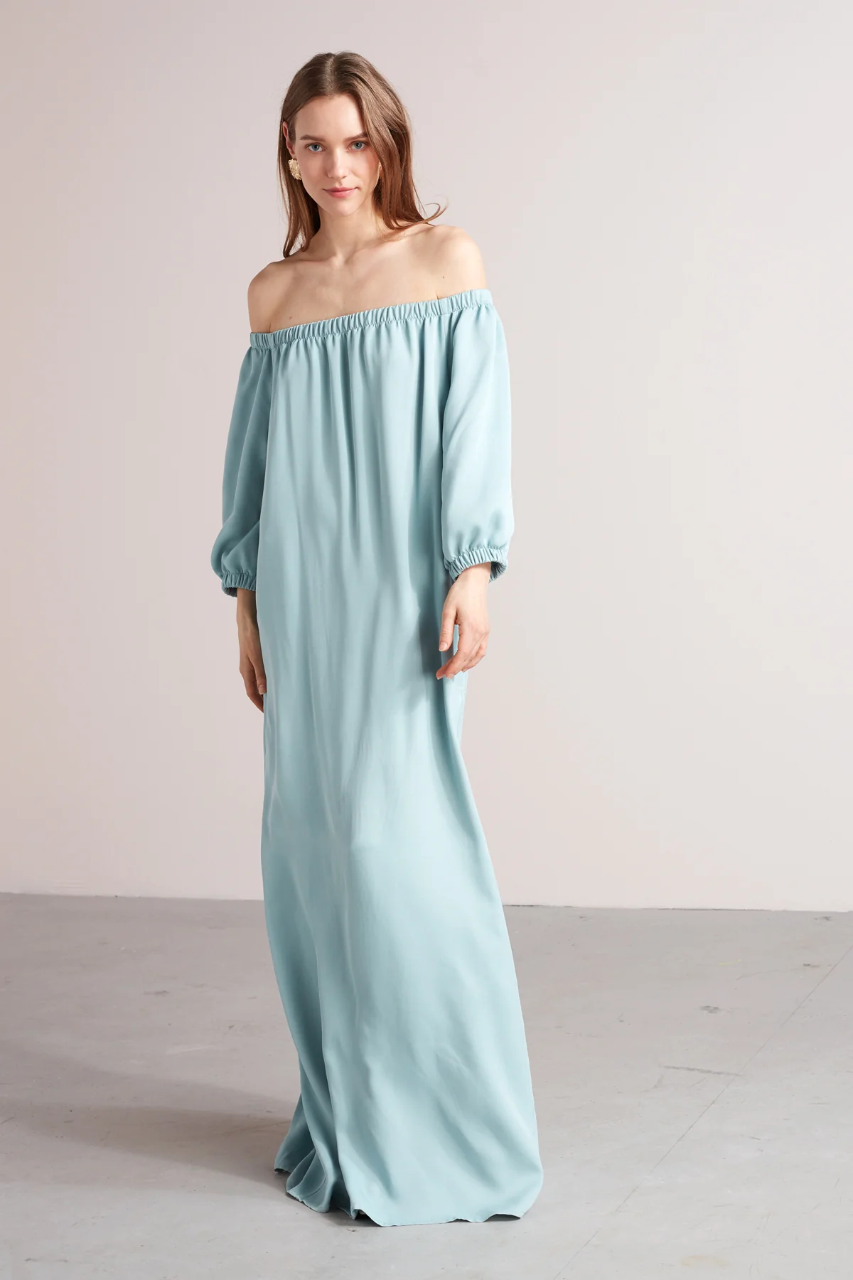 GOYA off shoulder maxi dress in dusty blue - Image 3