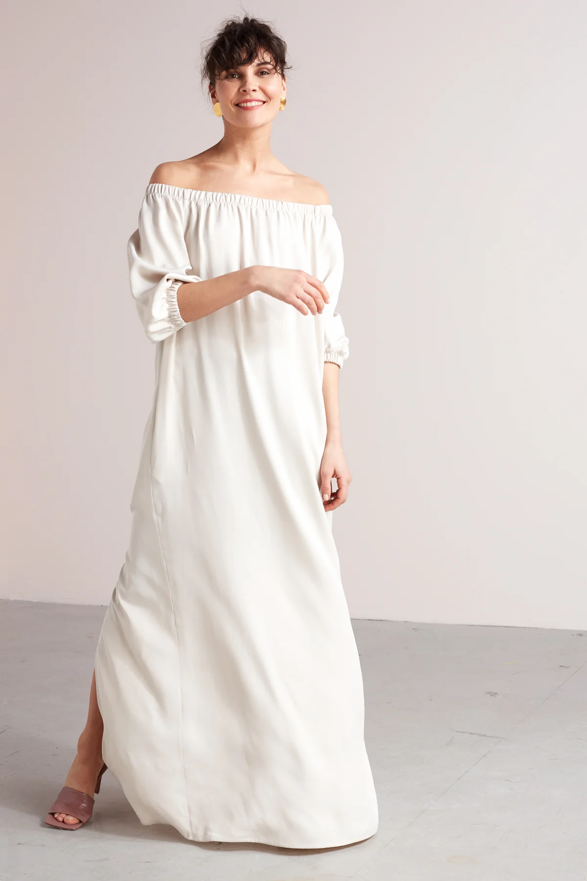 GOYA off shoulder maxi dress in pearl white - Image 2