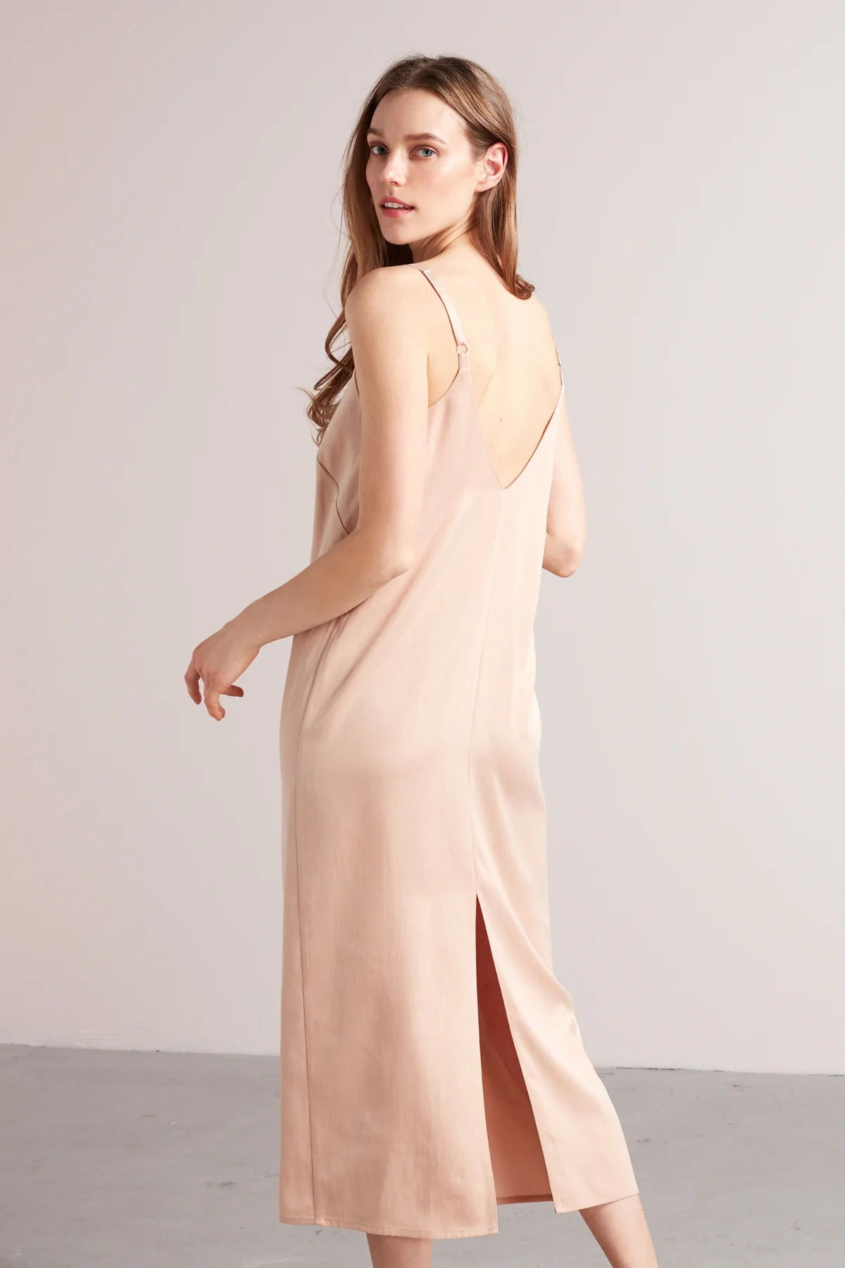 HANI cupro cotton midi slip dress in dusty coral